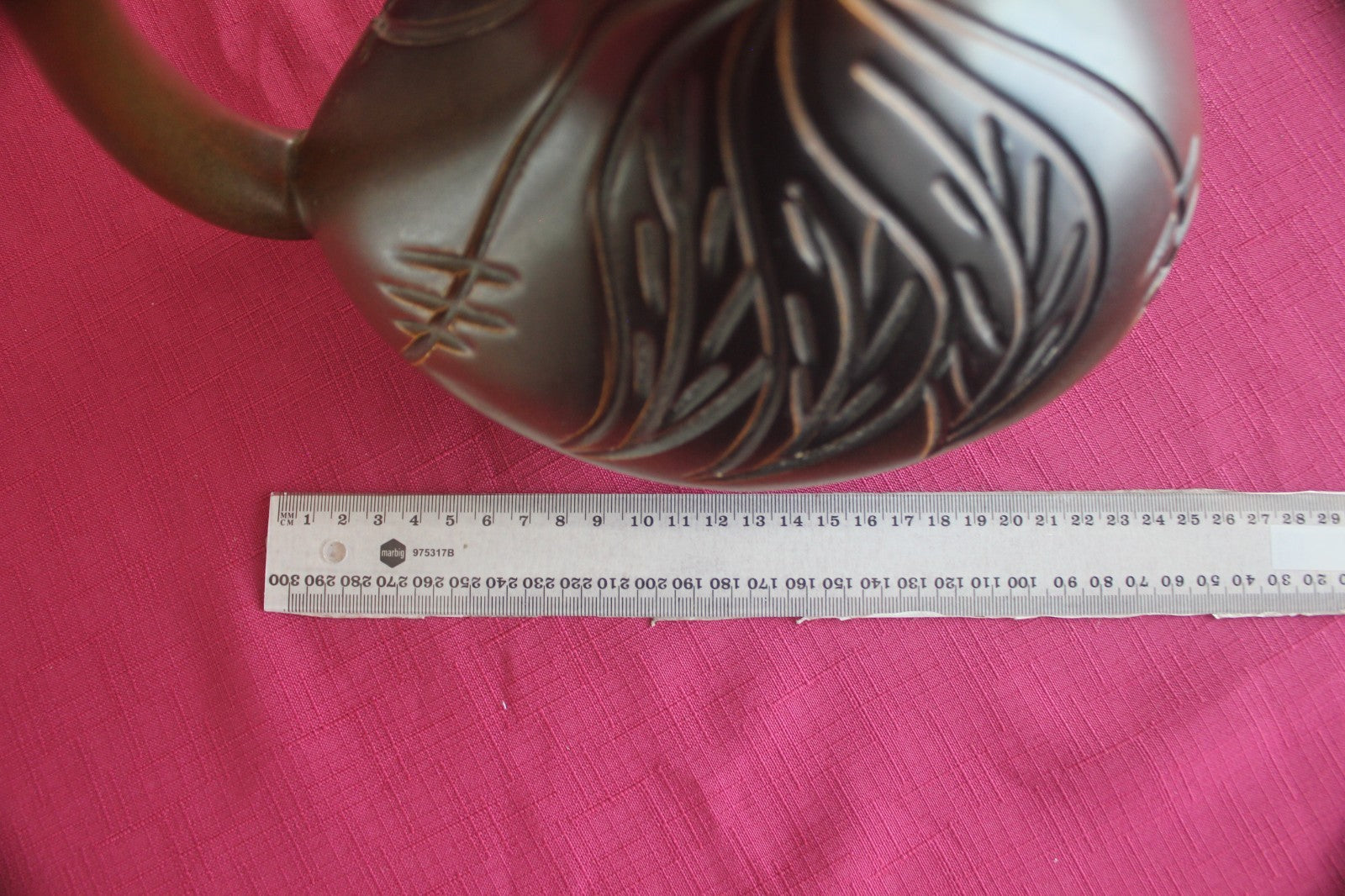 Vintage Studio Pottery Jug – Carved Leaf Motif | Mid-Century Modern