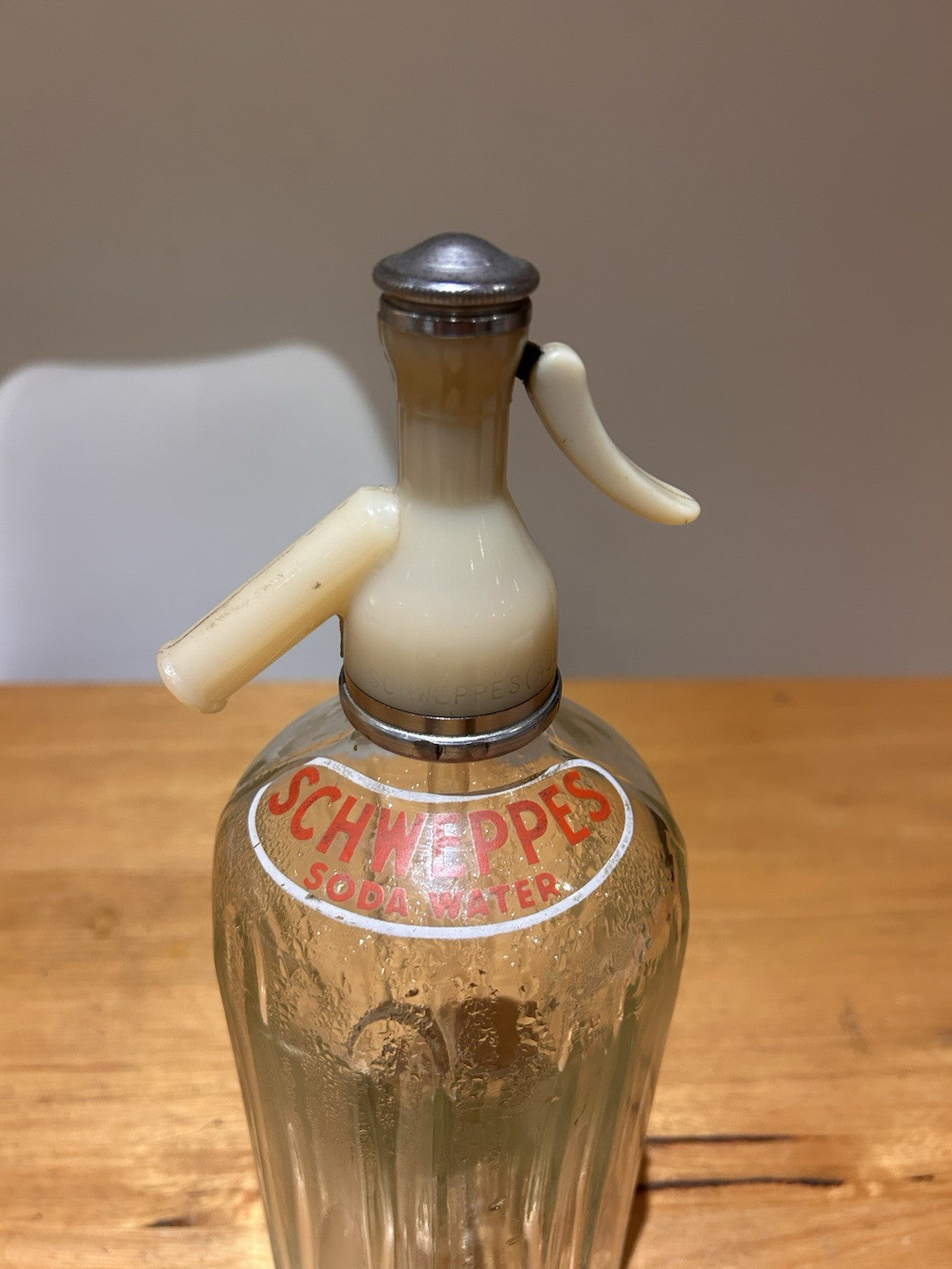 Pair of Schweppes Soda Siphons 1950s Bakelite Tops Cream & Black Levers