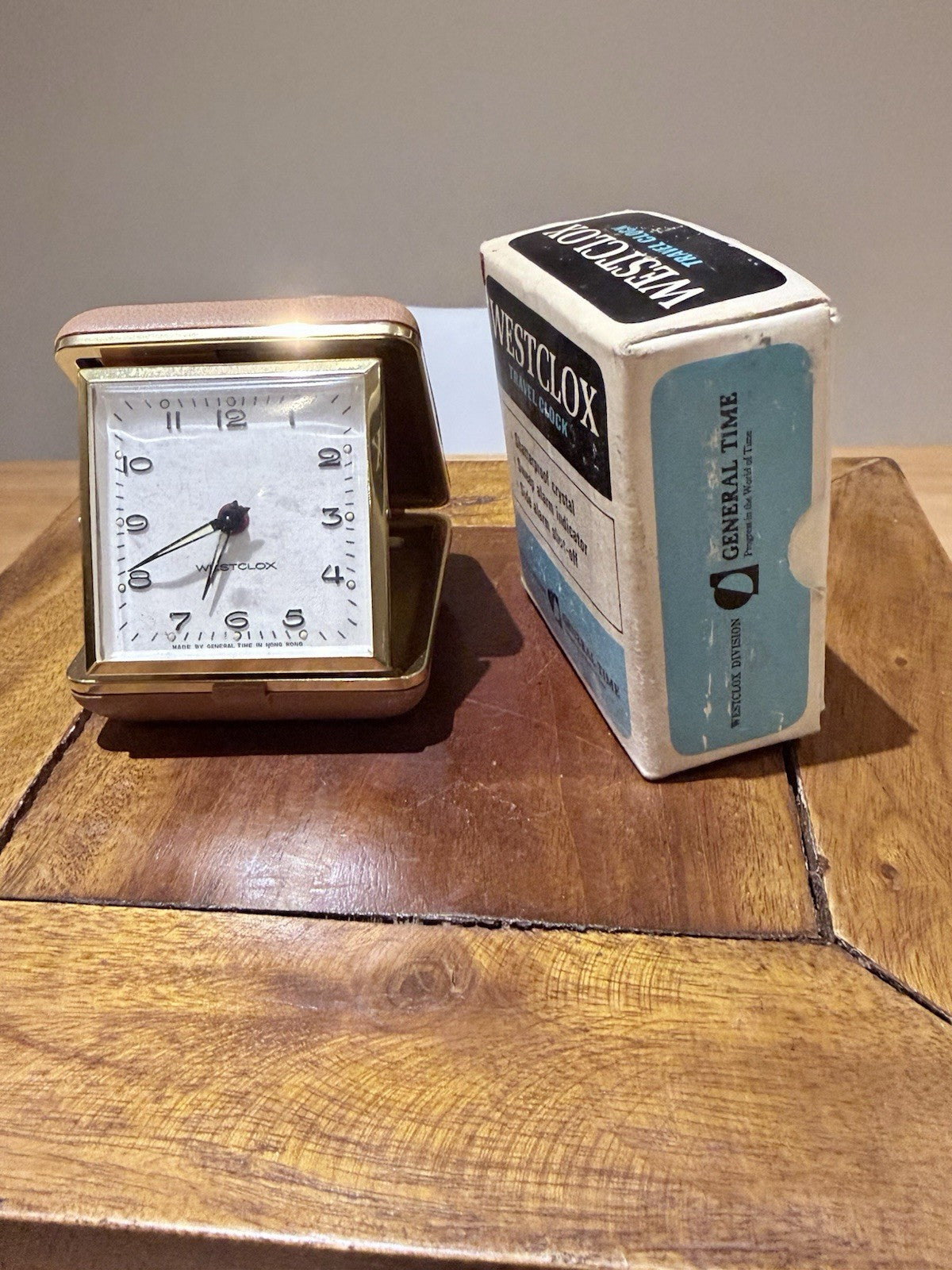 Westclox Travel Alarm Clock w Box Vintage Folding Case Hong Kong