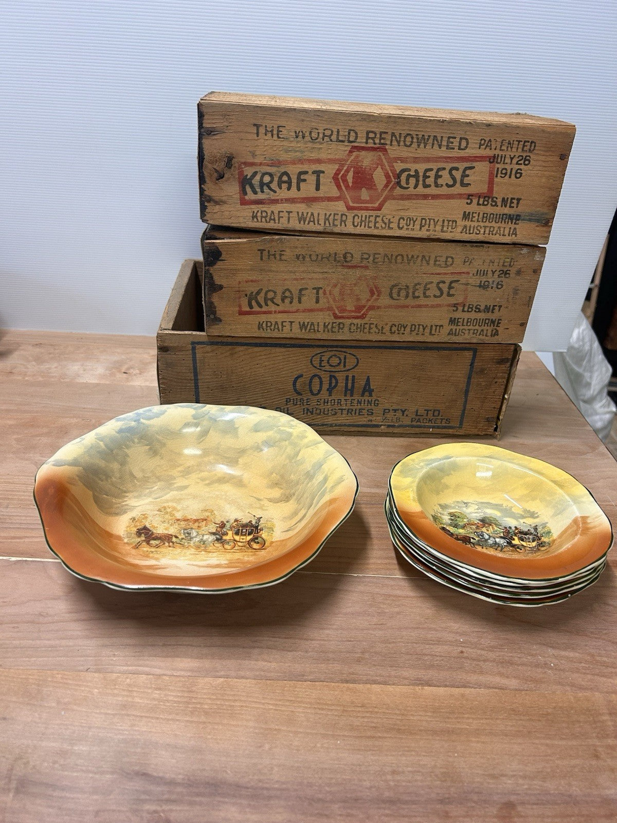 Empire Ware Dickens Days Bowl Set x6 Stagecoach Scene Vintage England