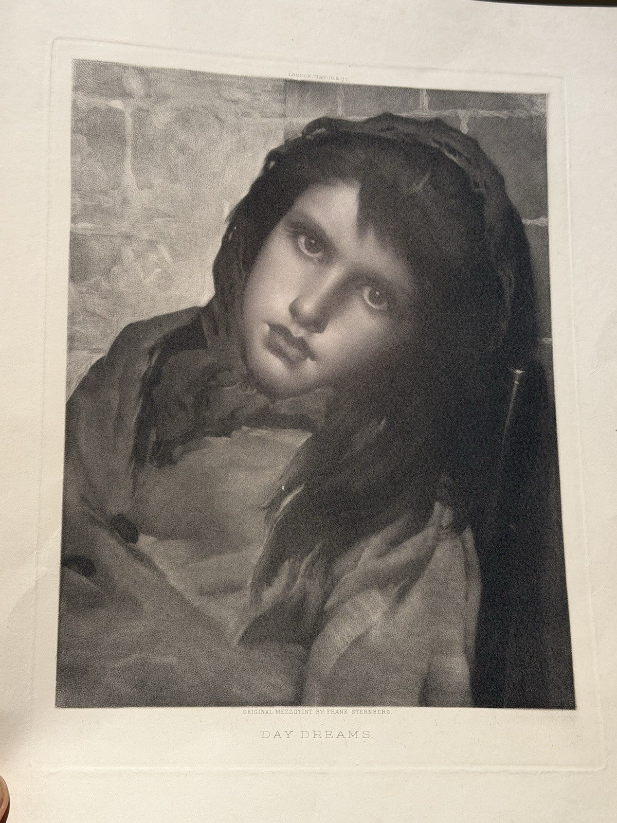 Antique Mezzotint Print Day Dreams Virtue & Co London Framed Portrait