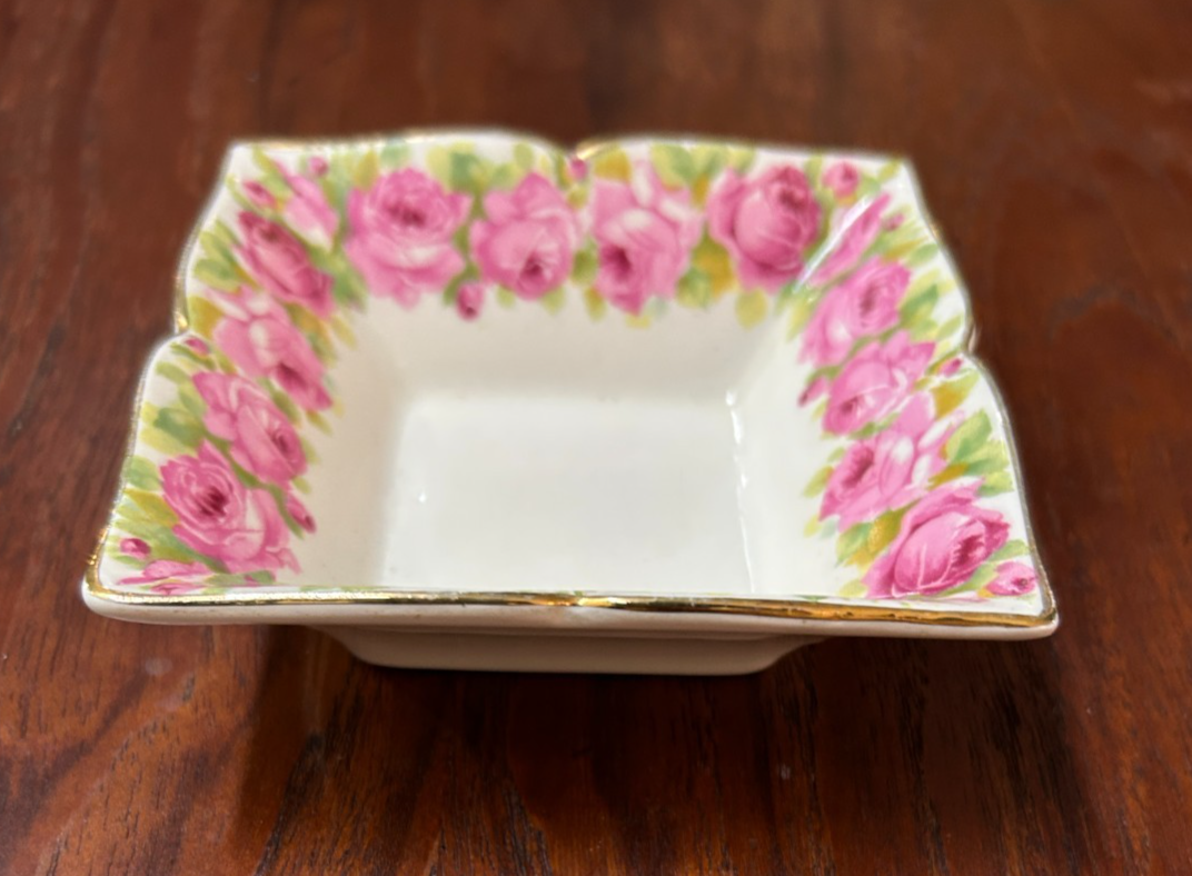 Vintage Royal Doulton Rose Garland Square Dish England D5533 Floral Trinket