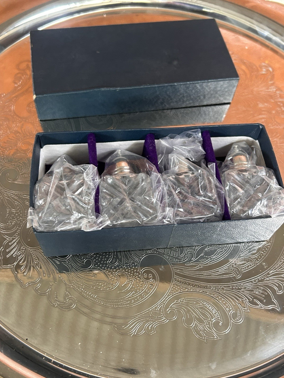 Vintage Mini Glass Salt & Pepper Shakers Set of 4 Japan Boxed Retro Crystal Look