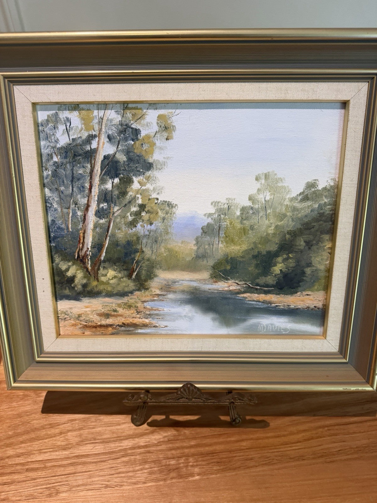 M Davies Ovens River Myrtleford Original Australian Oil Painting Vintage Framed