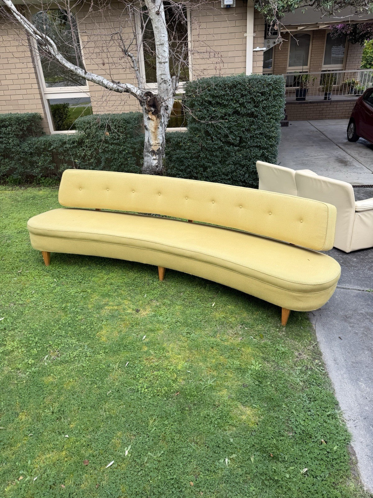Dario Zoureff Curved Banana Sofa Mid Century Modern Yellow 3 Seater Vintage