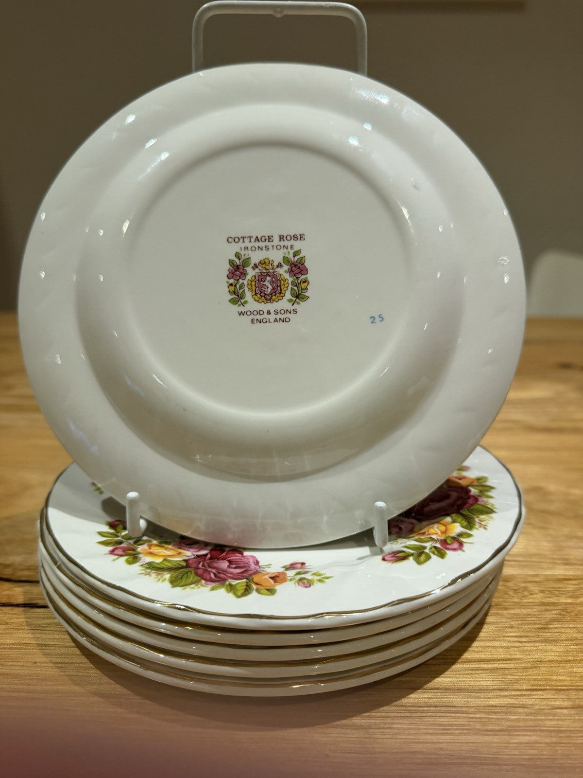 Set 6 Wood & Sons Cottage Rose Ironstone Side Plates England 16cm