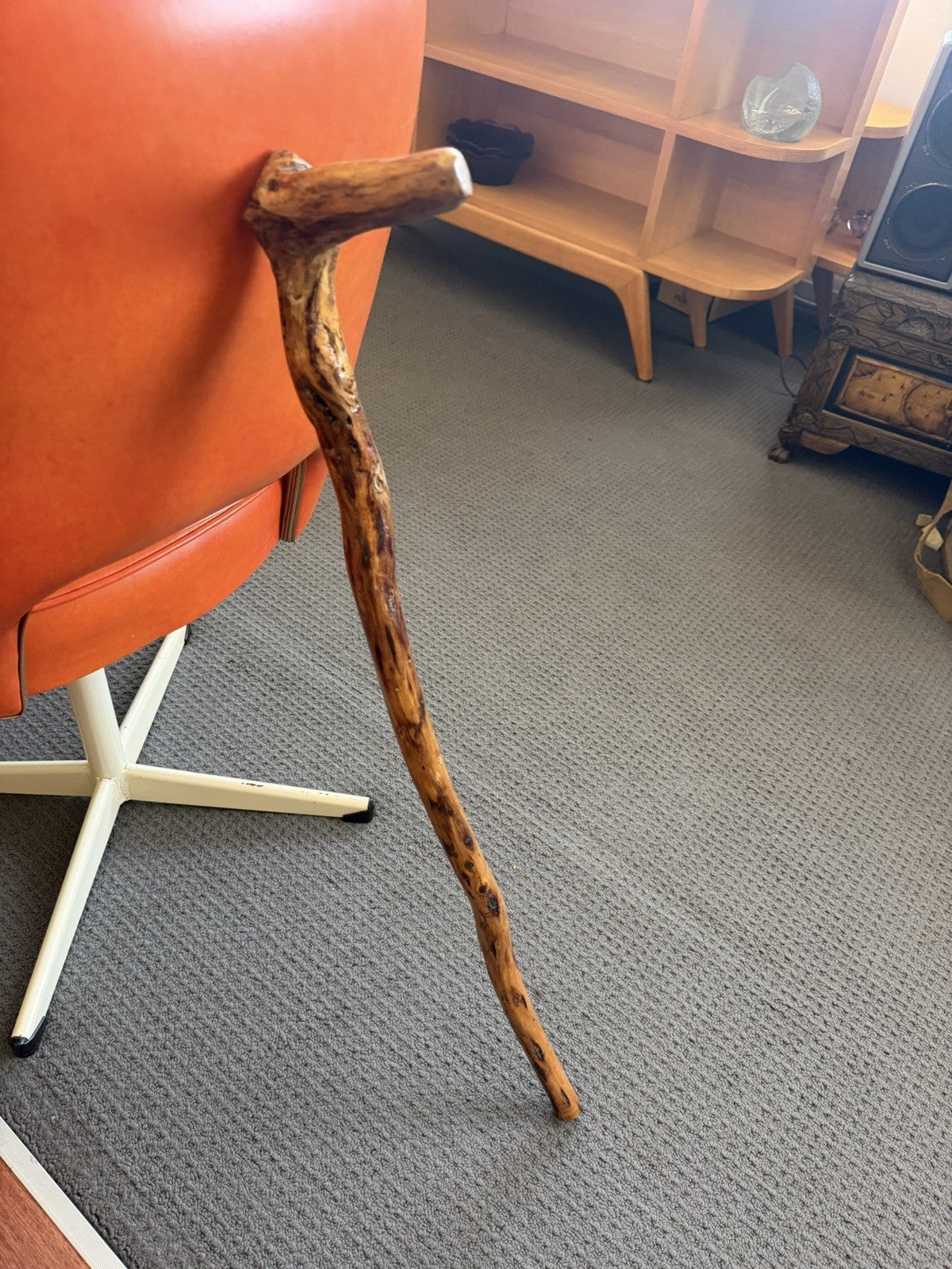 Vintage Rustic Natural Wood Walking Stick Crook Handle Cane 88cm Folk Art