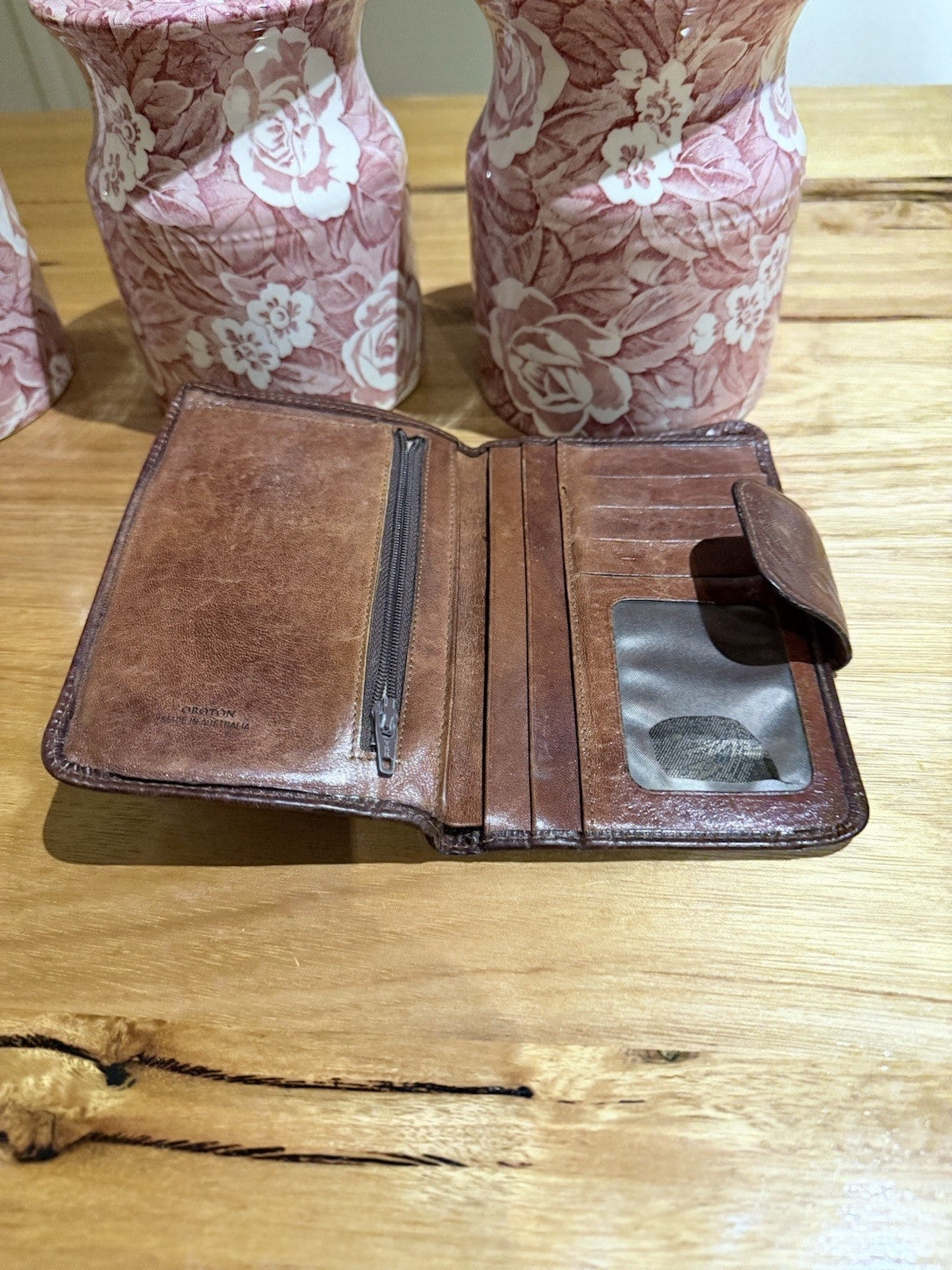 Oroton Leather Wallet Made In Australia Brown Vintage Bifold Coin Zip