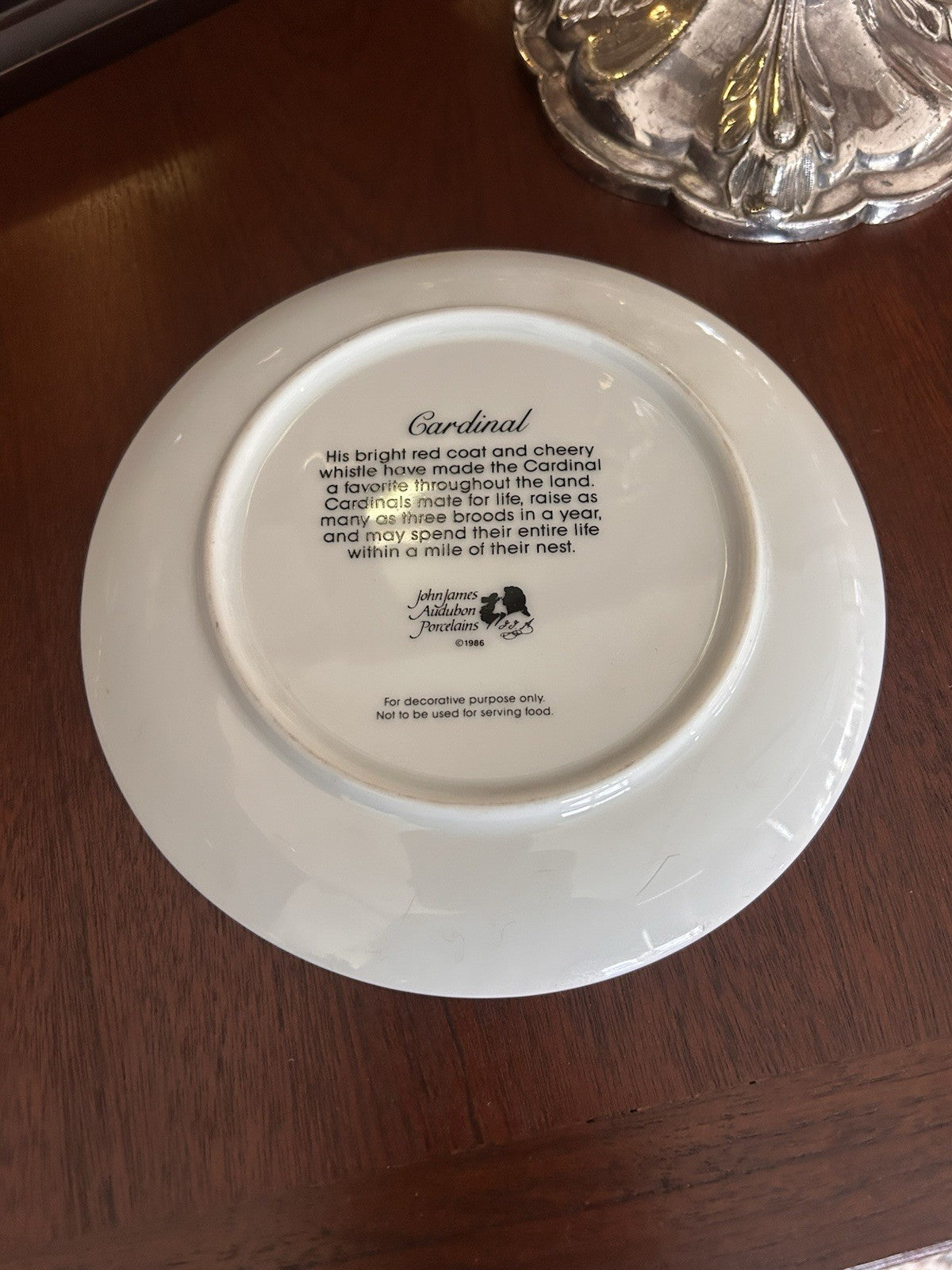 John James Audubon Cardinal Decorative Plate 1986 Porcelain Bird Plate 