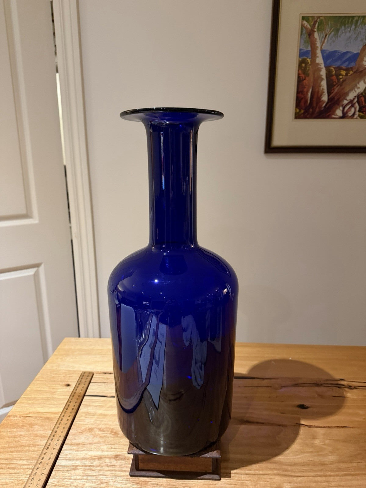 Holmegaard Gulvvase Otto Brauer Cobalt Blue Glass Floor Vase 52cm Denmark