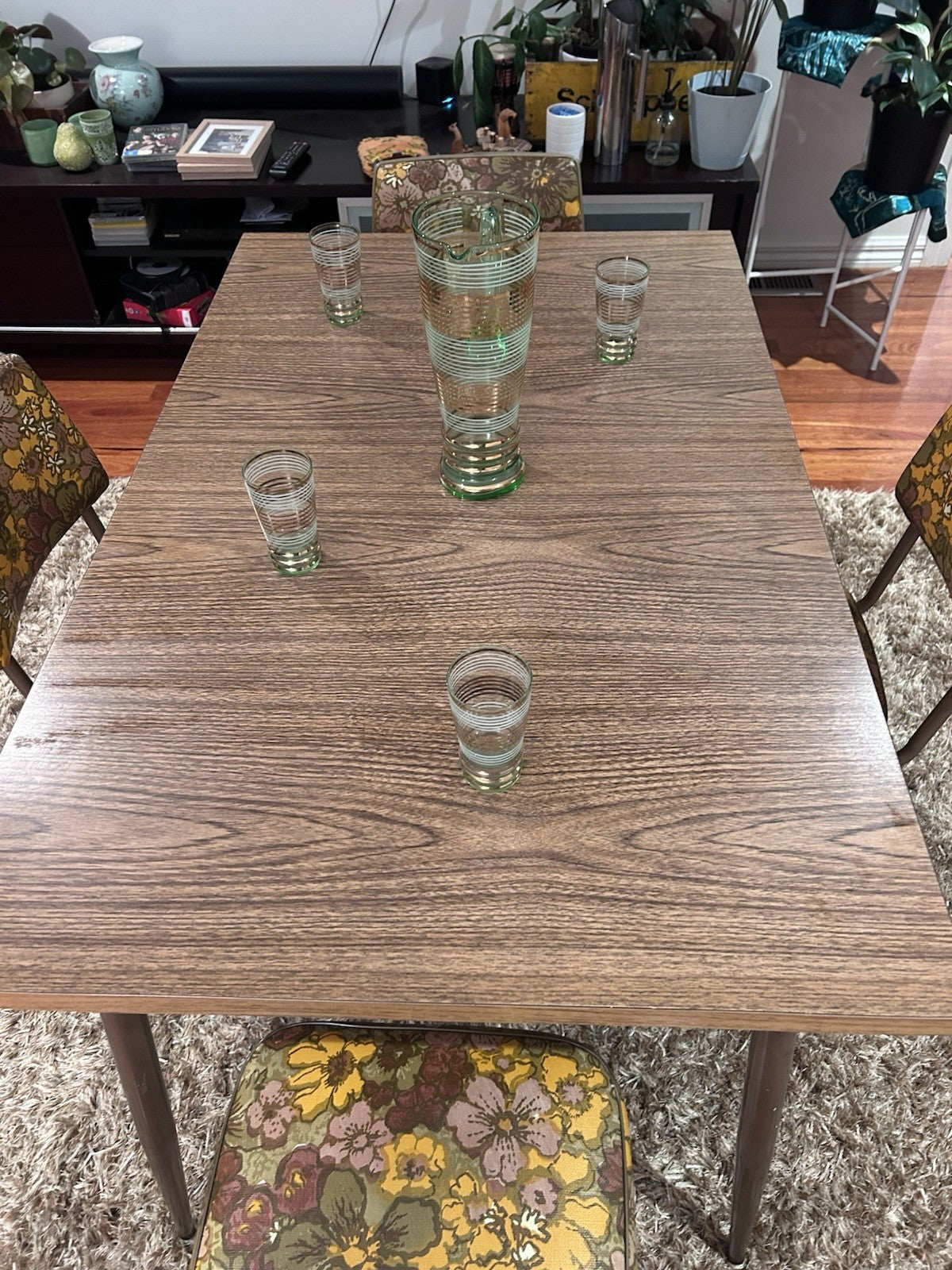 1960s Retro Dining Set Laminate Table + 6 Floral Chairs Cowes Original