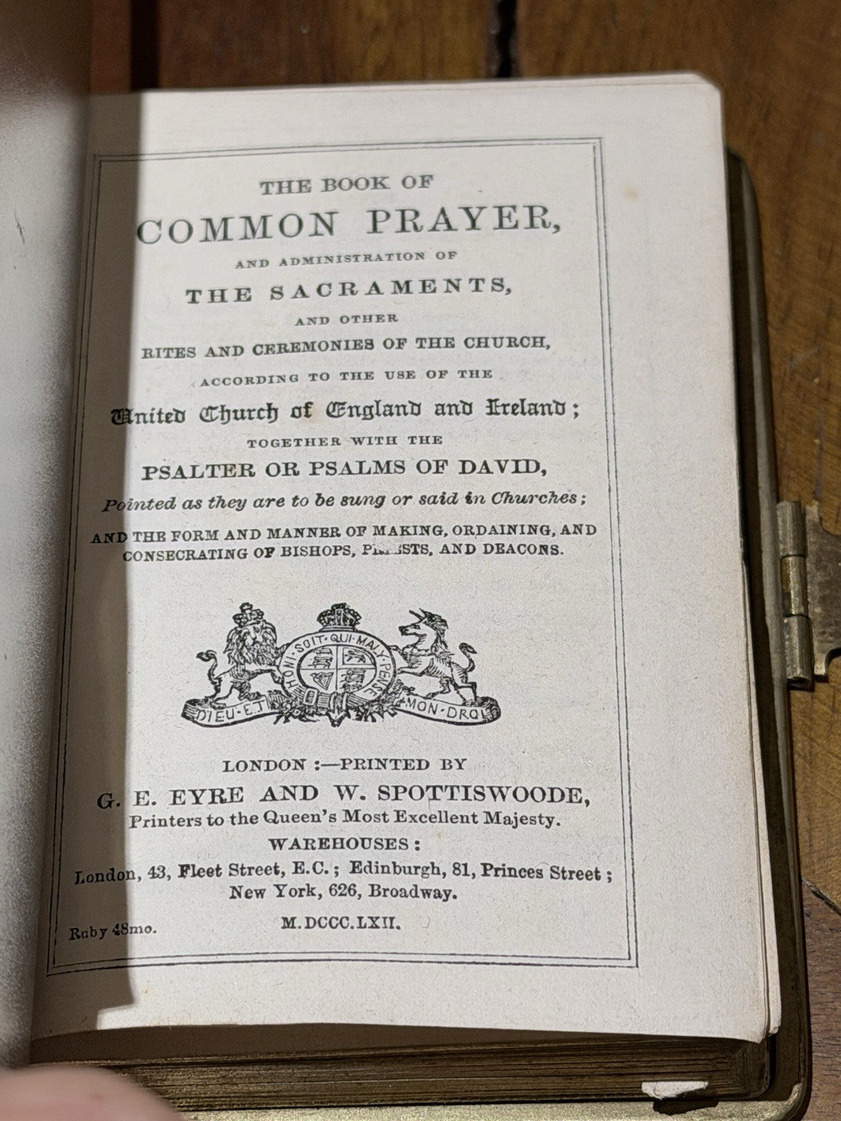 Antique 1862 Book of Common Prayer Miniature Leather Brass Clasp Eyre London 