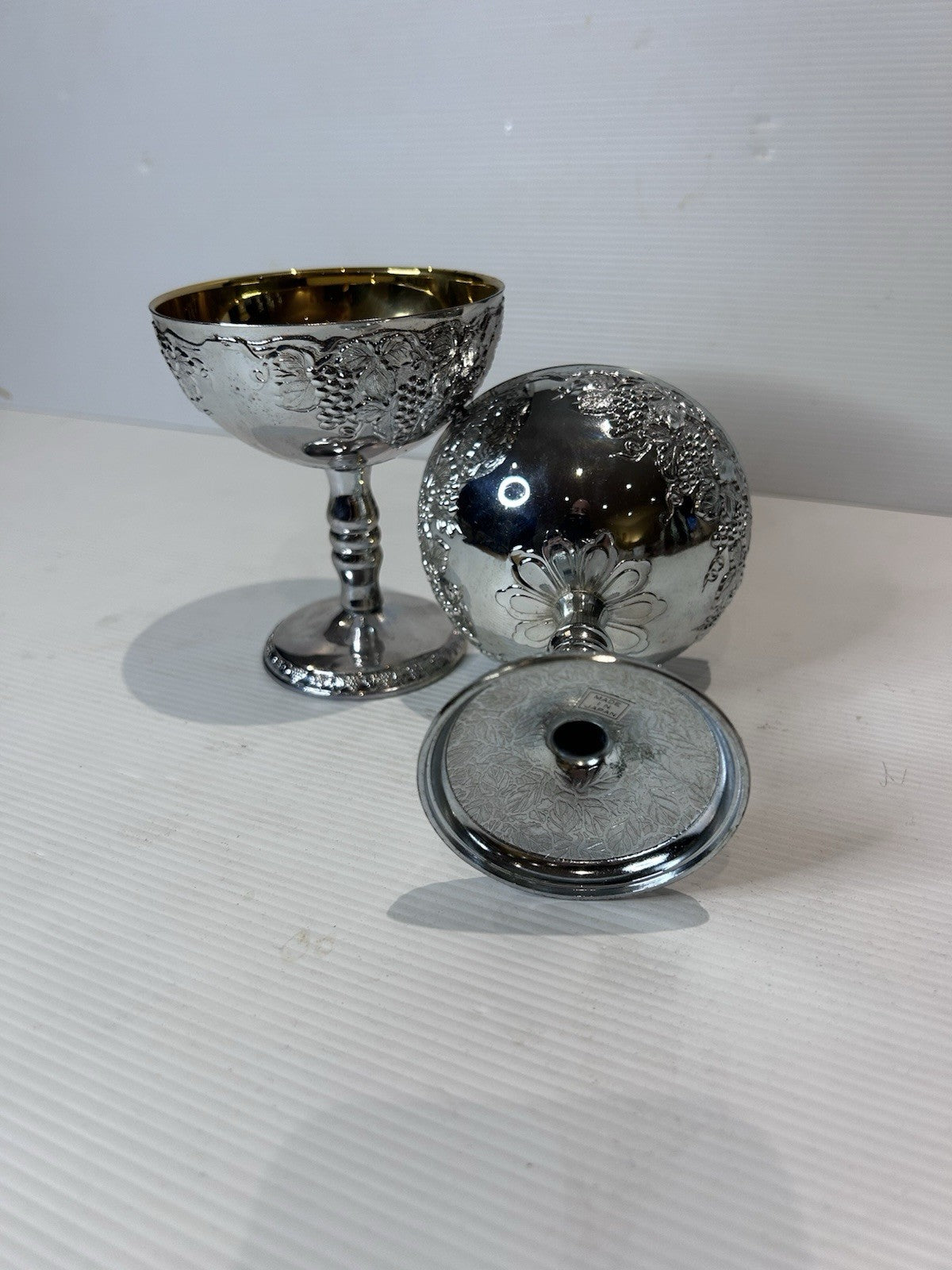 Vintage Silver-Plated Goblets with Gold Wash Interior – Made in Japan (Pair)