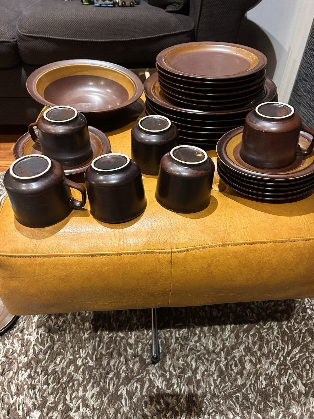 Ganatu Stoneware Japan Dinner Set 6 Place Brown 1970s Retro MCM