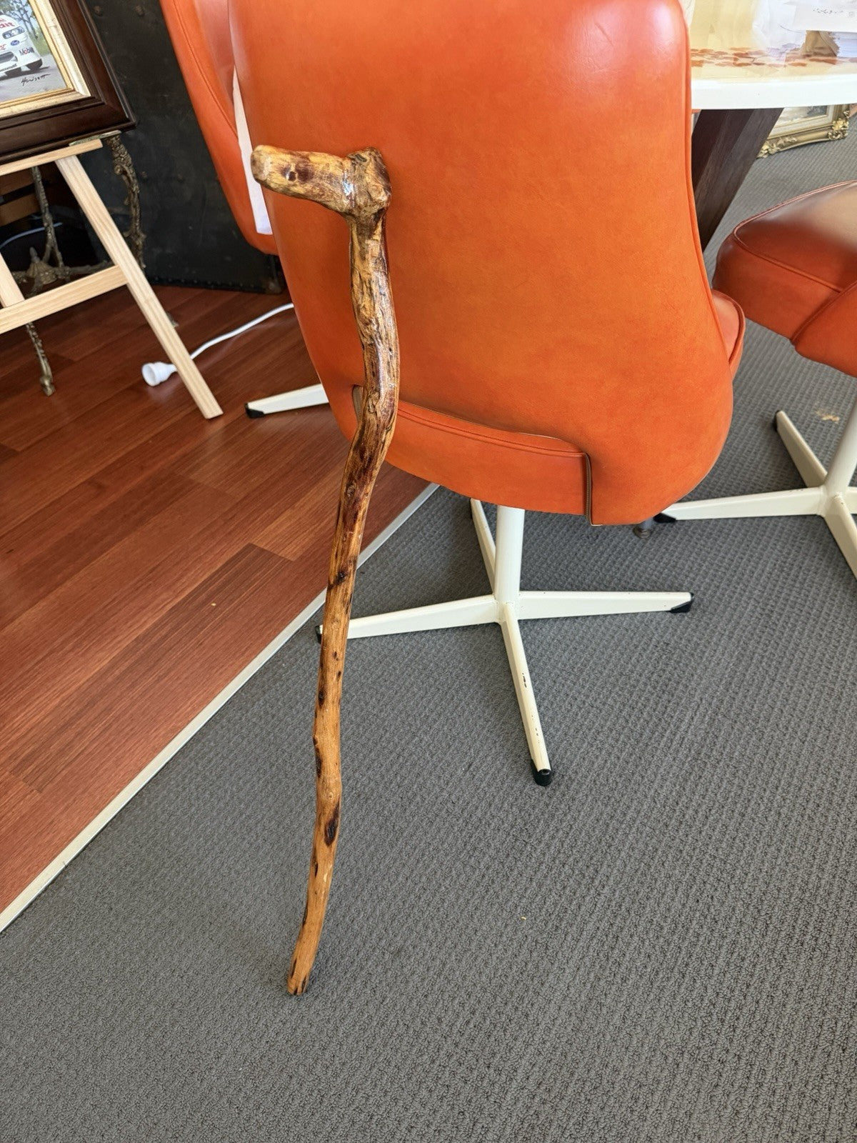 Vintage Rustic Natural Wood Walking Stick Crook Handle Cane 88cm Folk Art