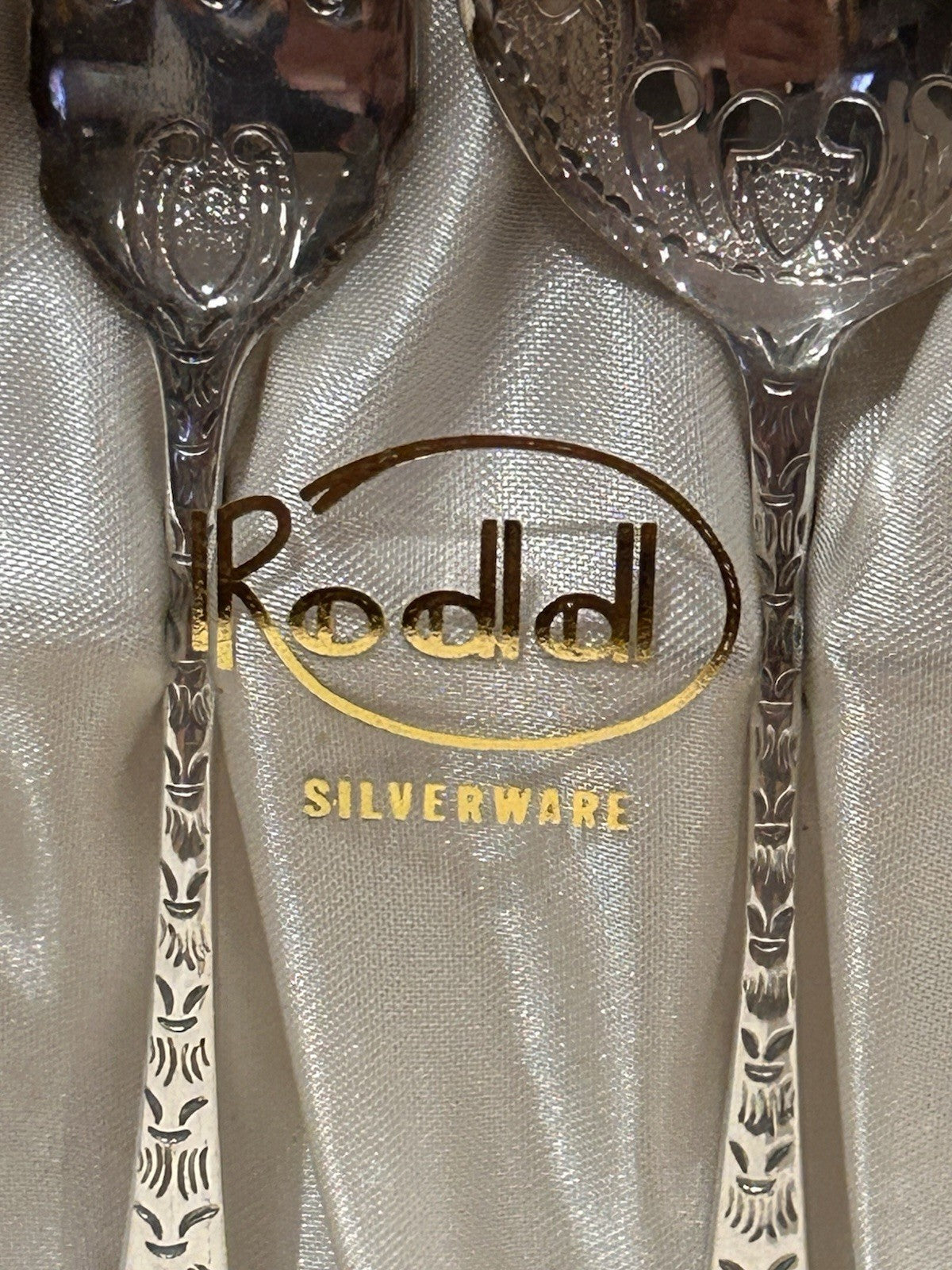 Rodd Silverware Boxed Dessert Set Forks & Spoons Vintage Floral Pattern