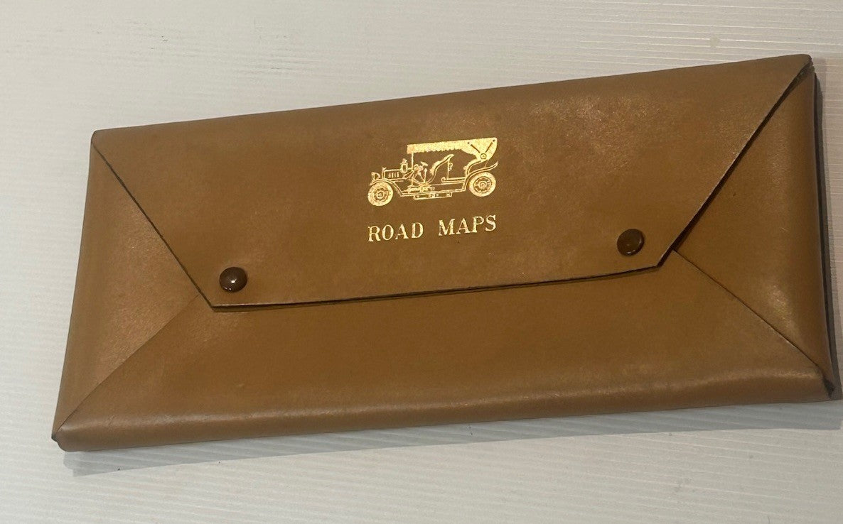 Vintage Hickok Steer Hide Leather Road Maps Case 1950s Motoring Accessory