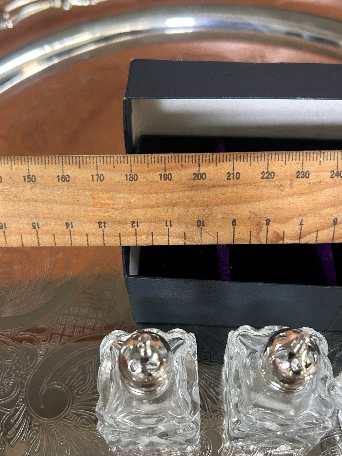 Vintage Mini Glass Salt & Pepper Shakers Set of 4 Japan Boxed Retro Crystal Look