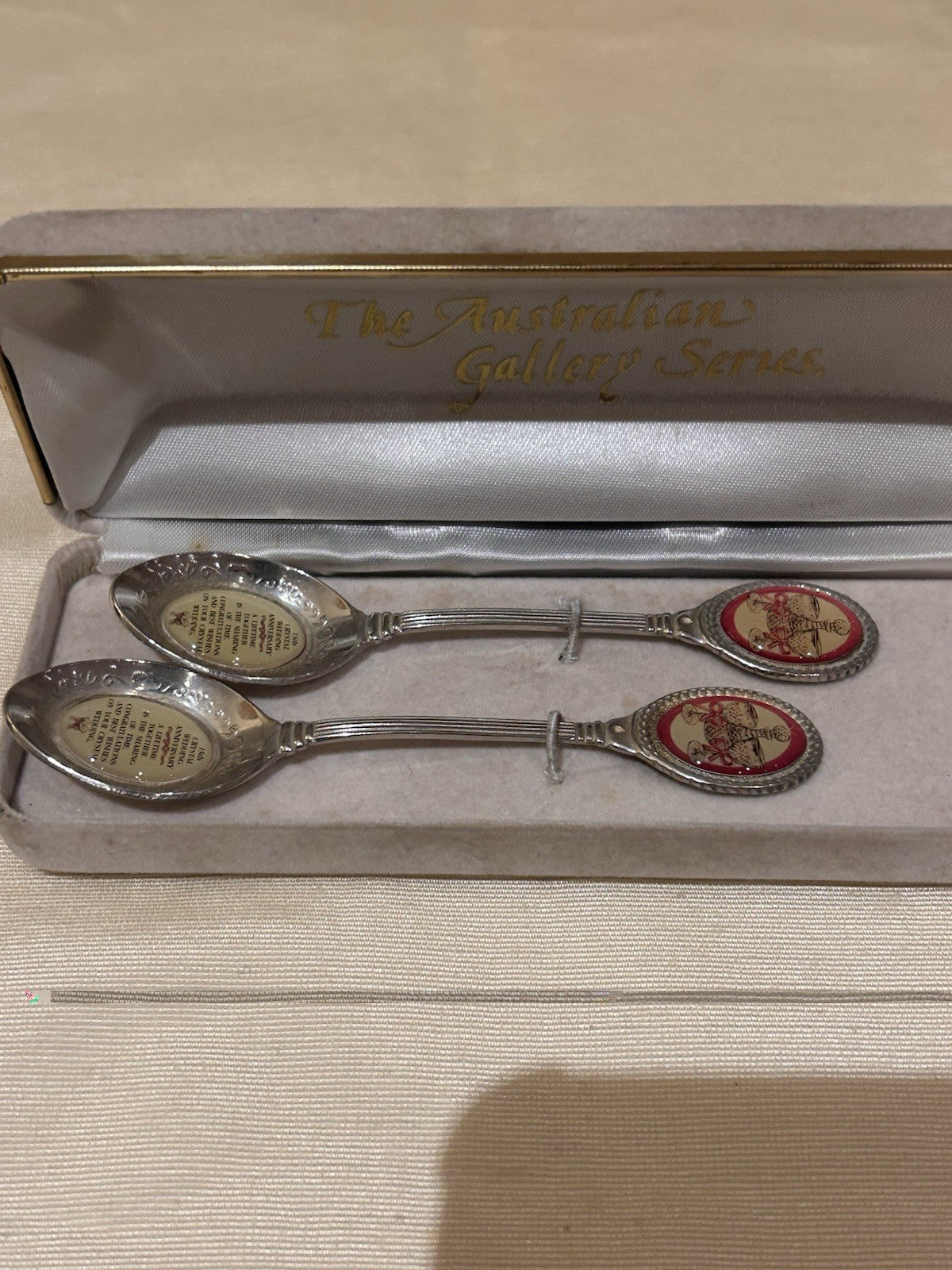 Vintage Crystal Wedding Anniversary Souvenir Spoons Pair Australian Gallery