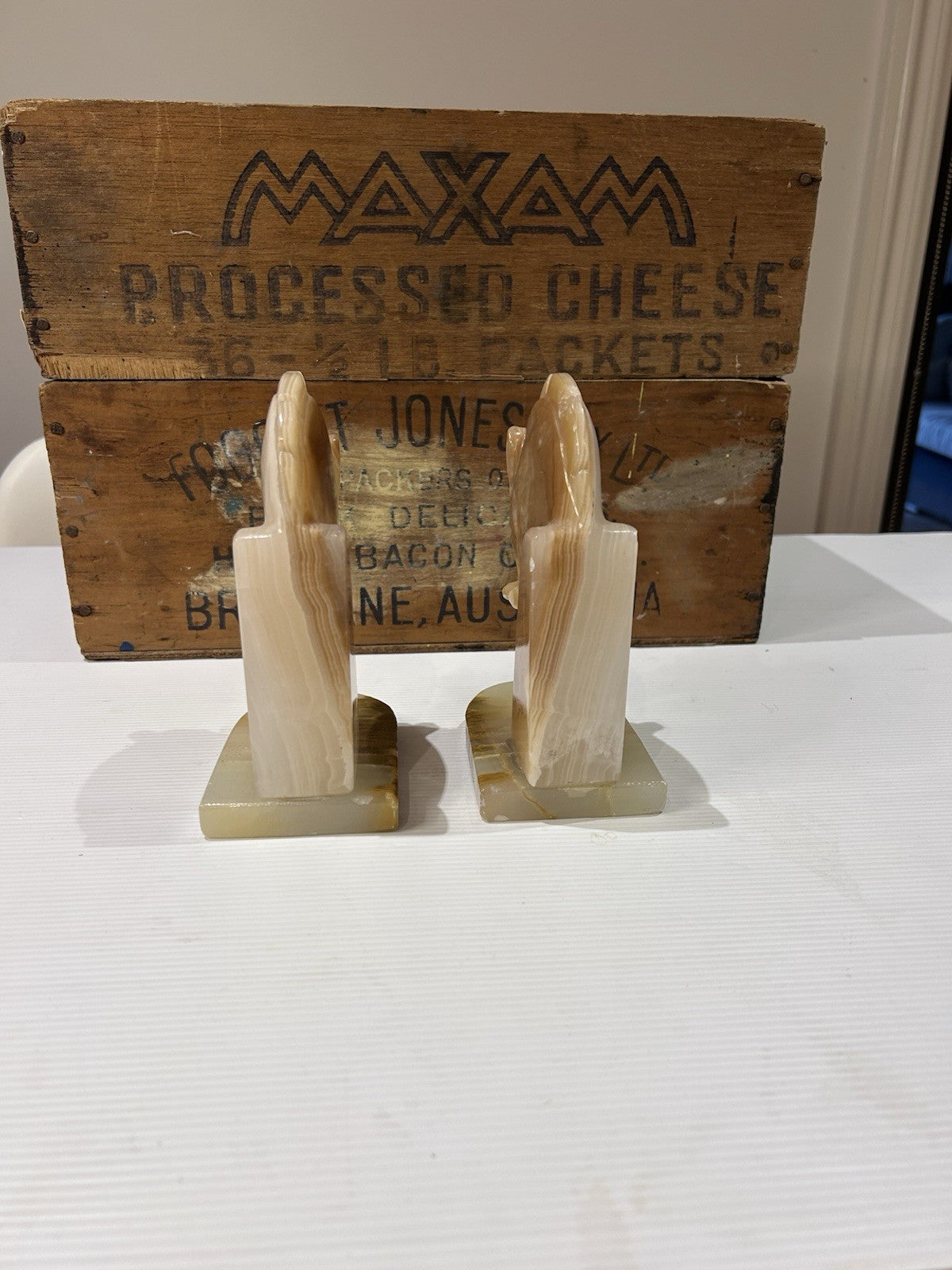Vintage Onyx Horse Head Bookends Pair – Mid-Century Art Deco Style 16cm Tall