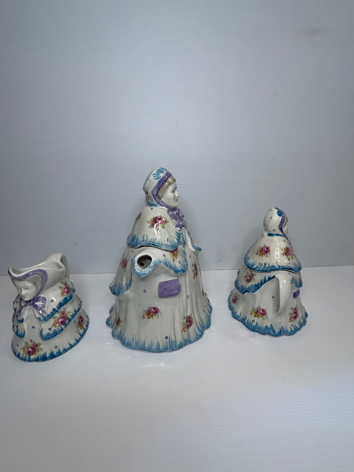 Vintage 1930s “Little Old Lady” Teapot Trio Set – Made in England – Handpainted