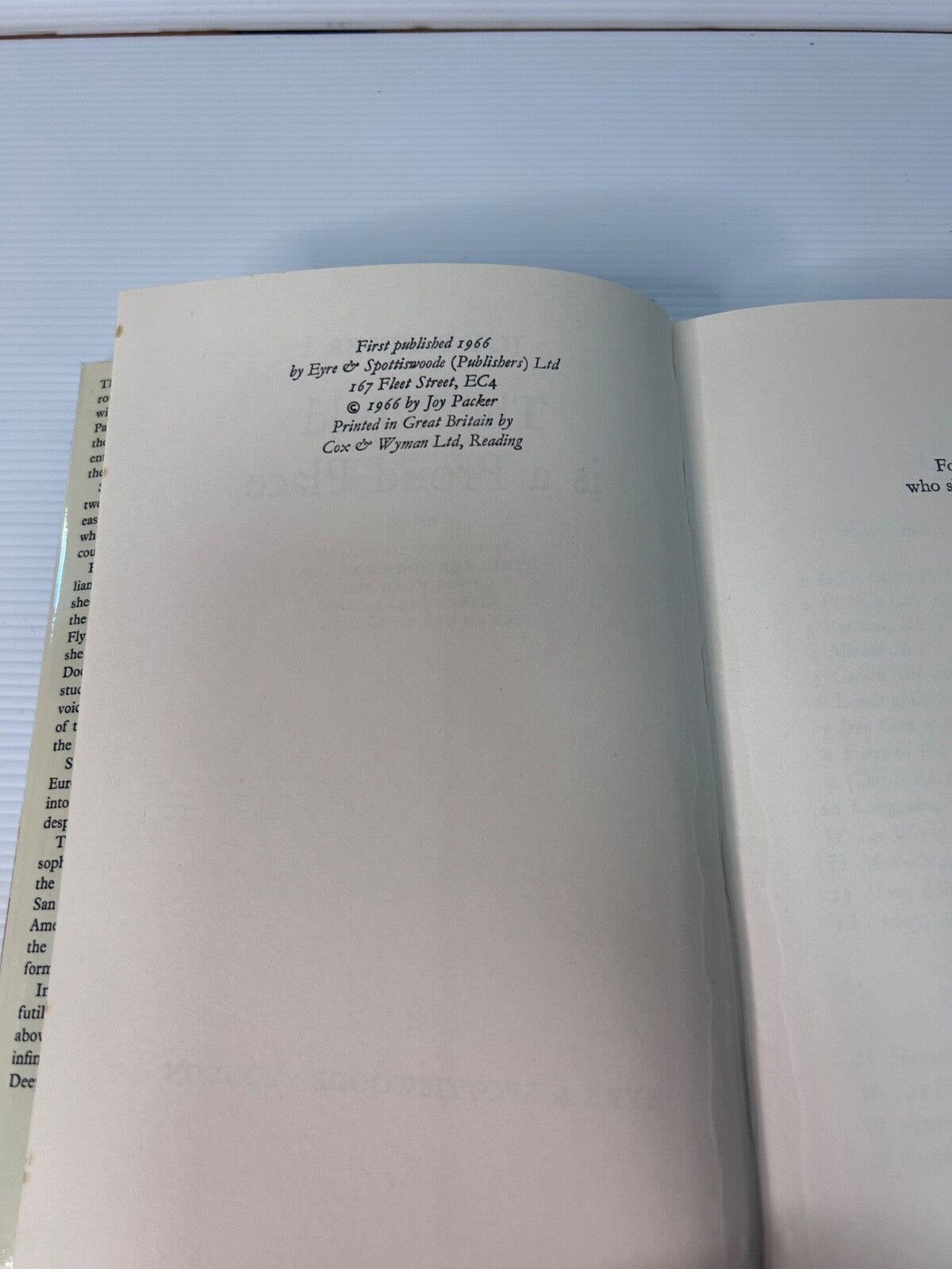 The World is a Proud Place Joy Packer 1966 HC DJ Eyre & Spottiswoode 1st Ed