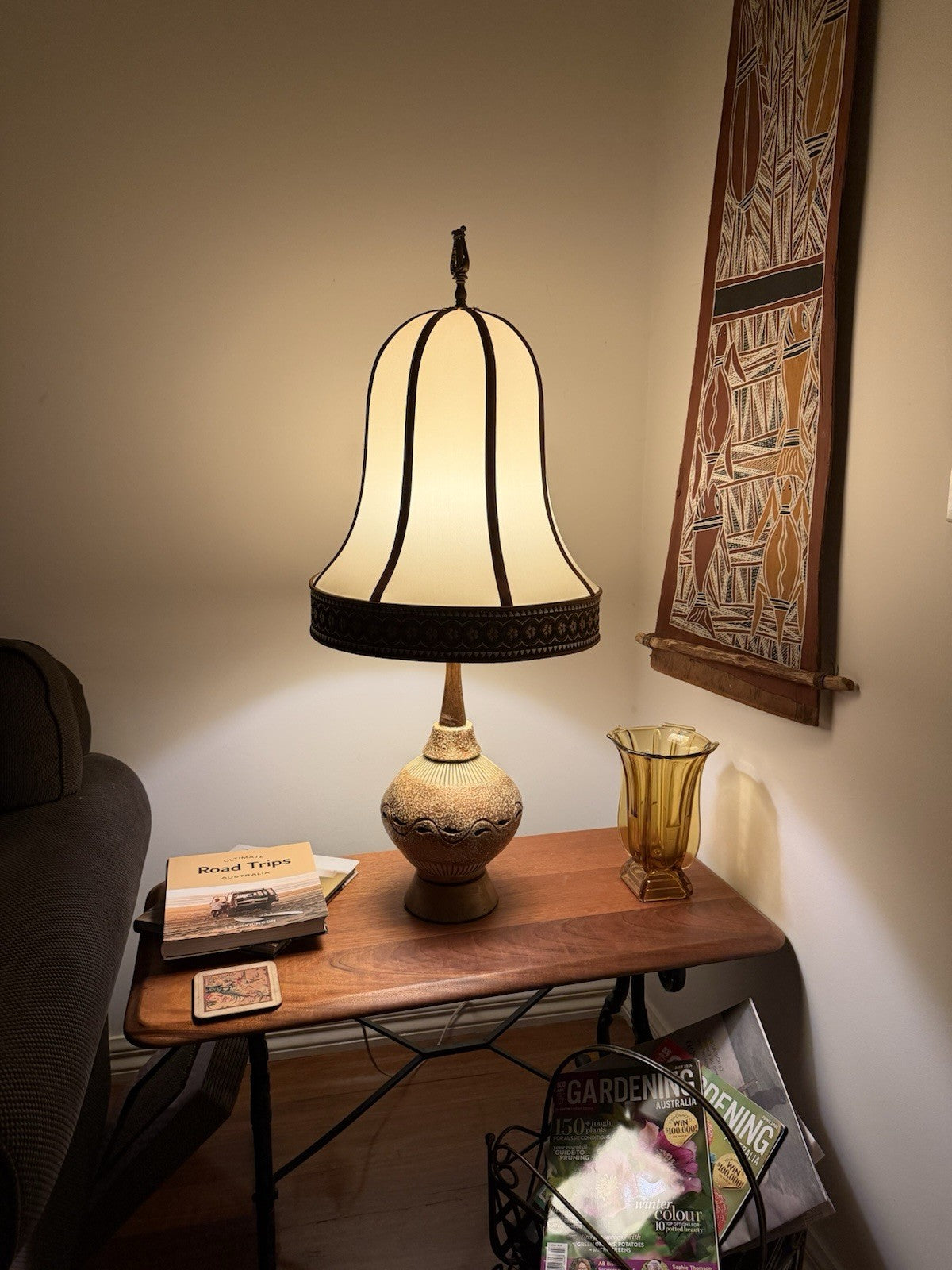 Vintage Mid Century Studio Pottery Table Lamp Ceramic Timber Base Working