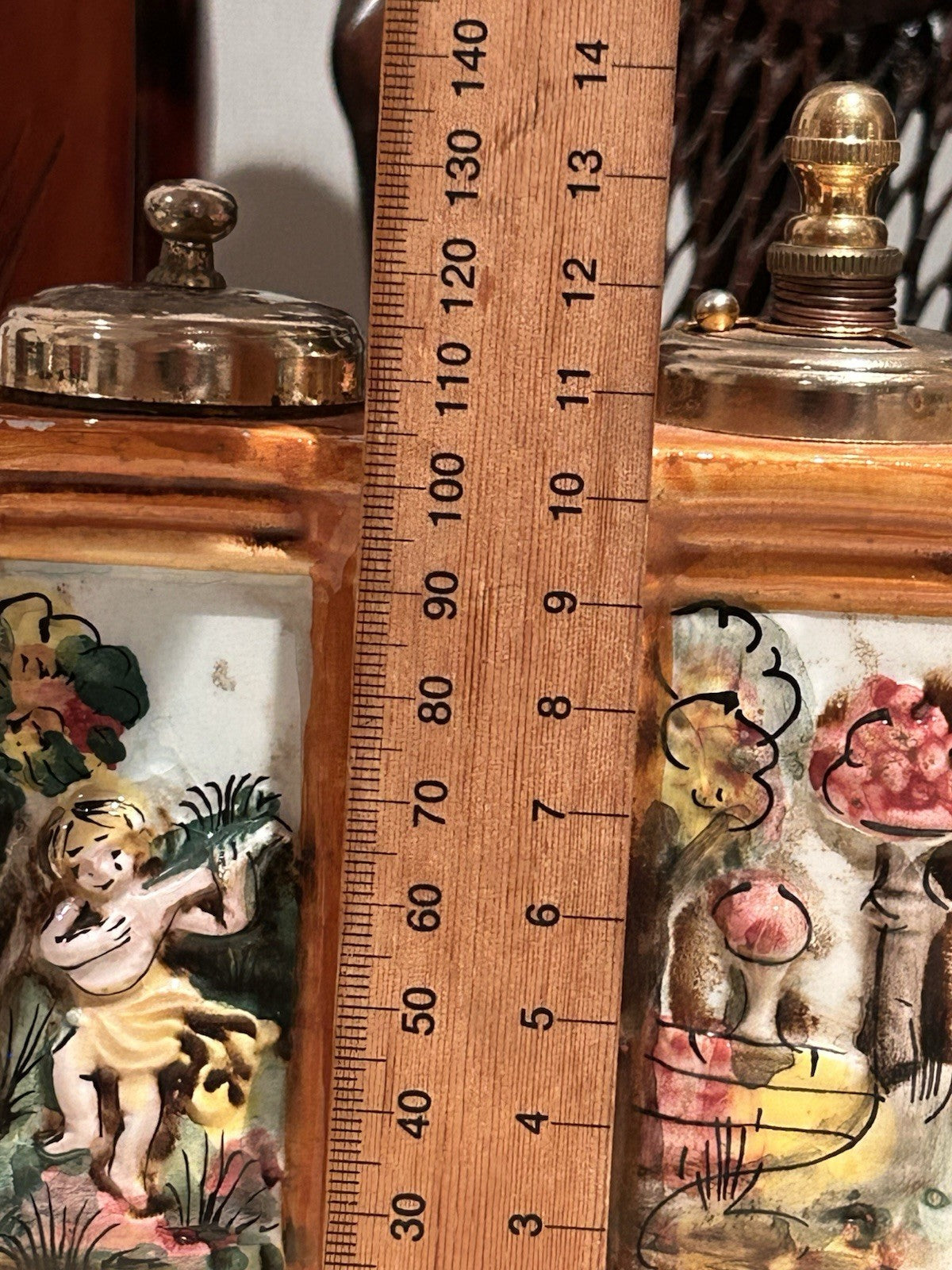 Vintage Capodimonte Italy Ceramic Salt Pepper Mills Hand Painted Pair