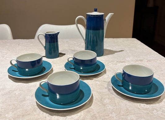Mid-Century Japanese Coffee Set – Nagoya China – Blue Ombre – 1950s–60s