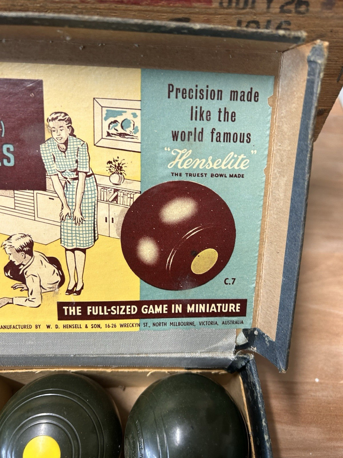 Vintage Henselite Junior Biassed Carpet Bowls Set in Box Melbourne Australia