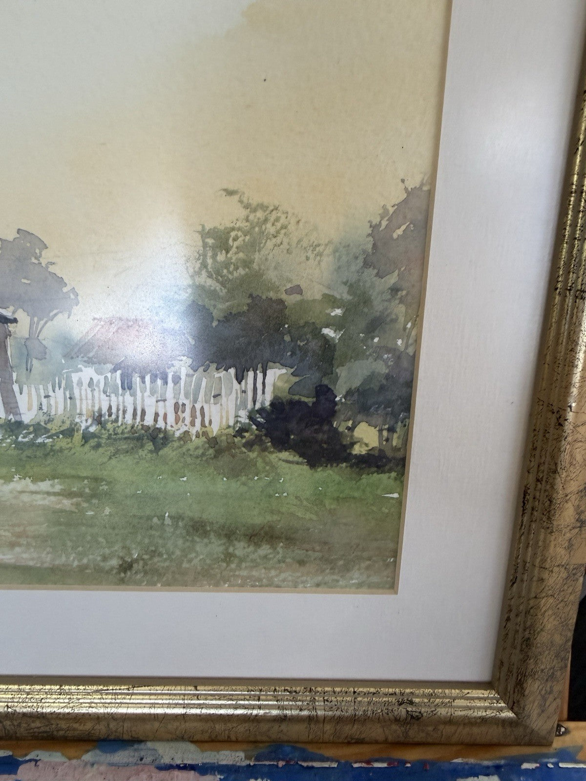 Vintage Original Watercolour Australian Country Cottage Landscape Framed Art