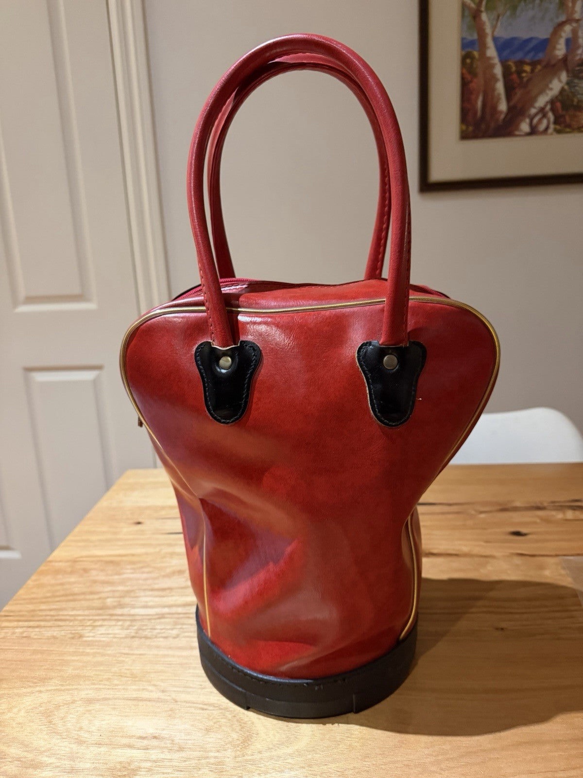 Vintage TOSCA Red Travel Bag Bowling Bag Retro Australian Luggage c1970s