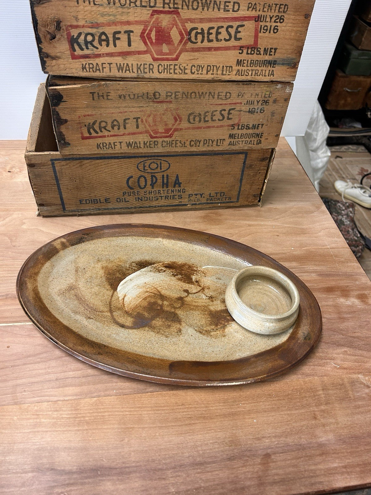 Robert Gordon Studio Pottery Dip Plate Signed Oval Platter 37cm c1985–92