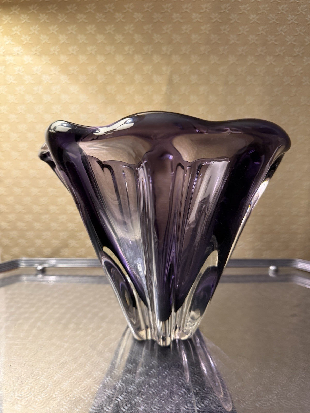 Attributed Josef Hospodka Chribska Amethyst Czech Art Glass Vase 21cm