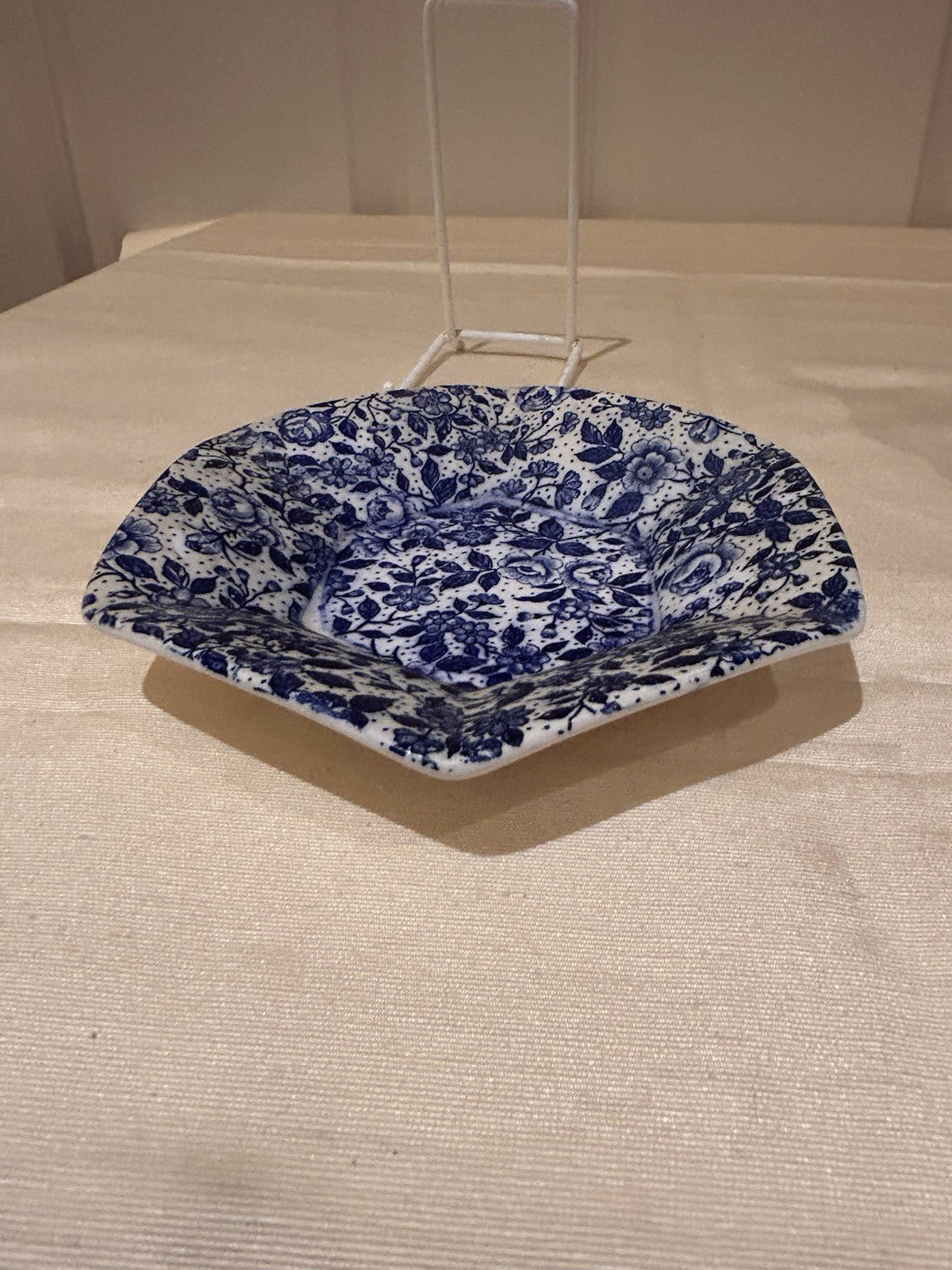 Vintage English Style Blue & White Floral Jug & Dish c1950s Transferware 