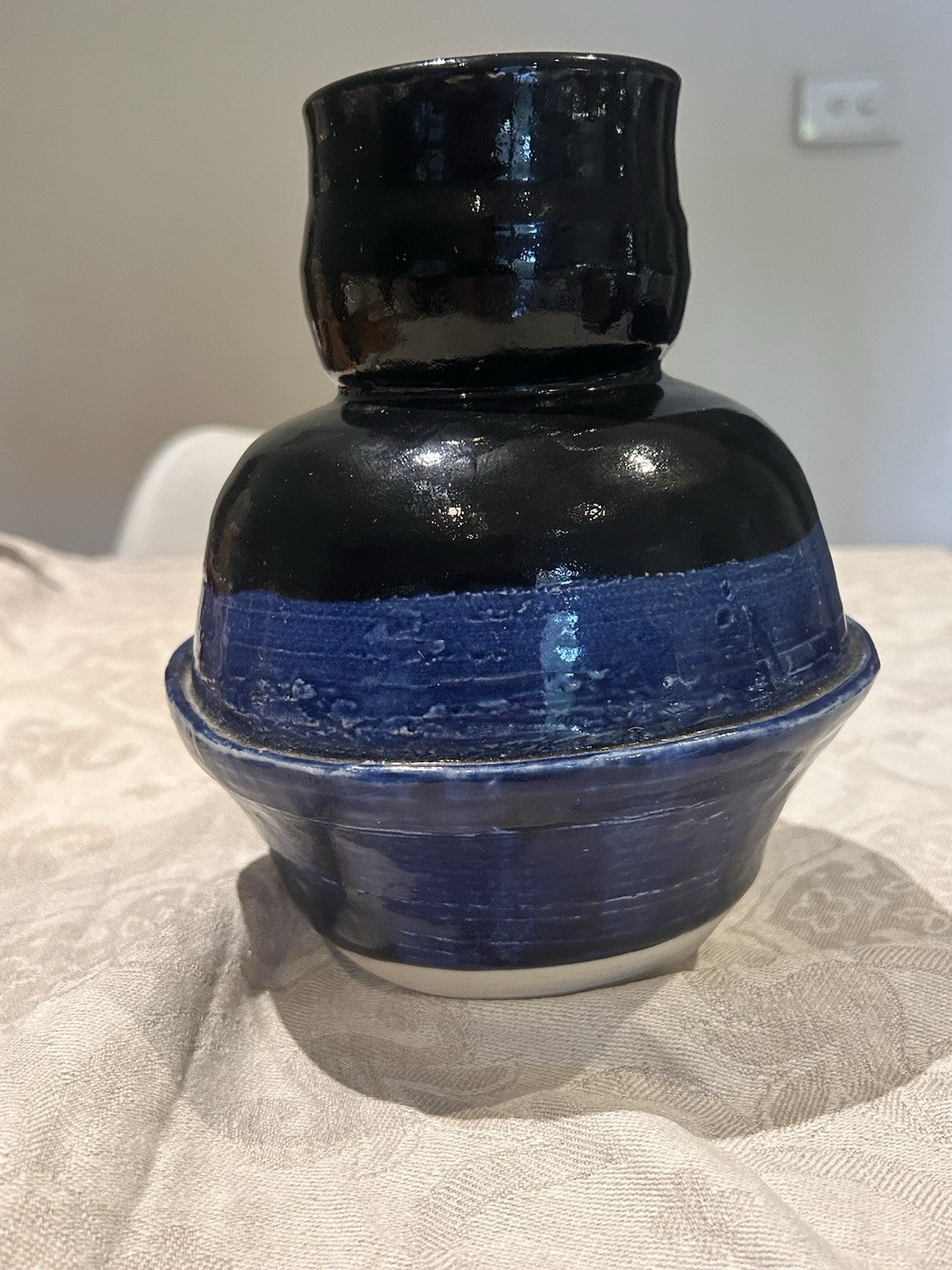 Vintage Studio Pottery Vase Blue & Black Glaze Unmarked Australian c1970s