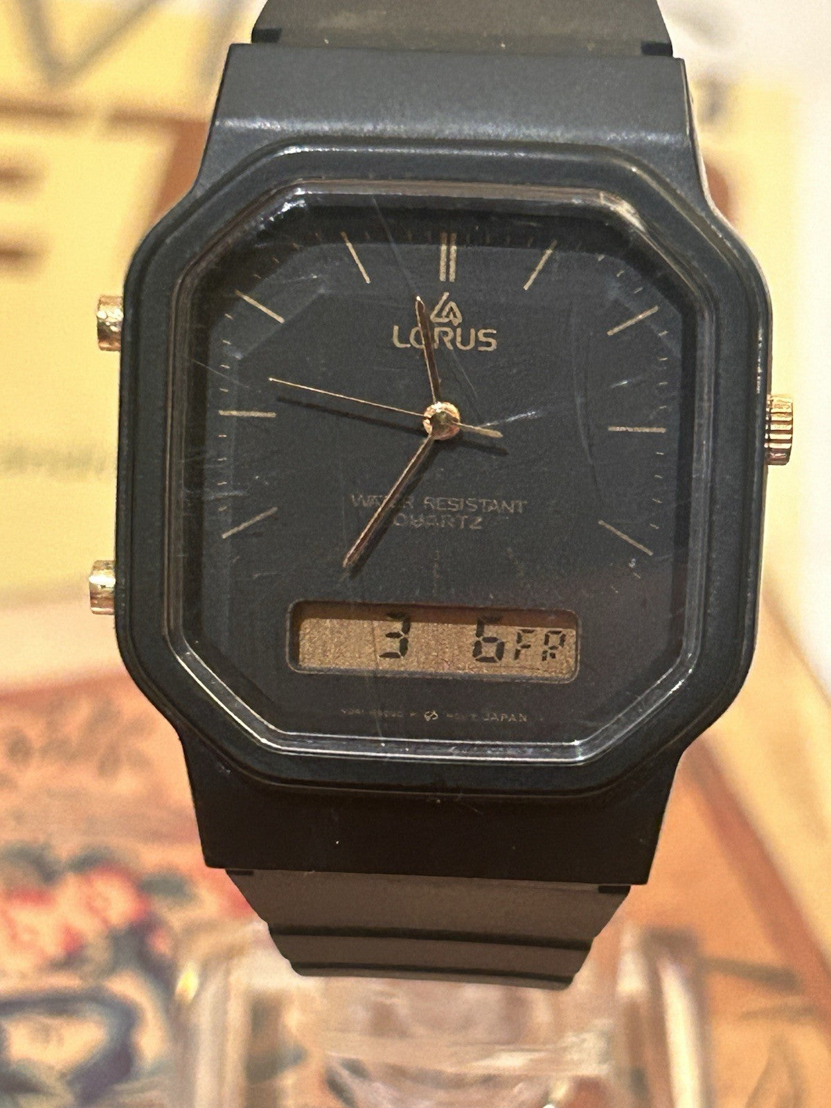 Lorus Ana Digi Quartz Watch Black Gold Tone New Battery Japan Retro