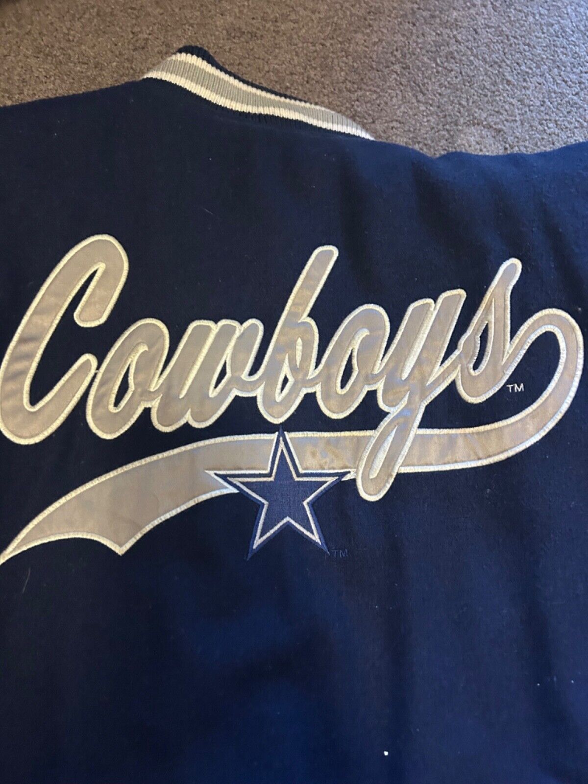 Vintage 1990s NFL Dallas Cowboys Varsity Jacket Adult XLarge Navy/Grey Wool