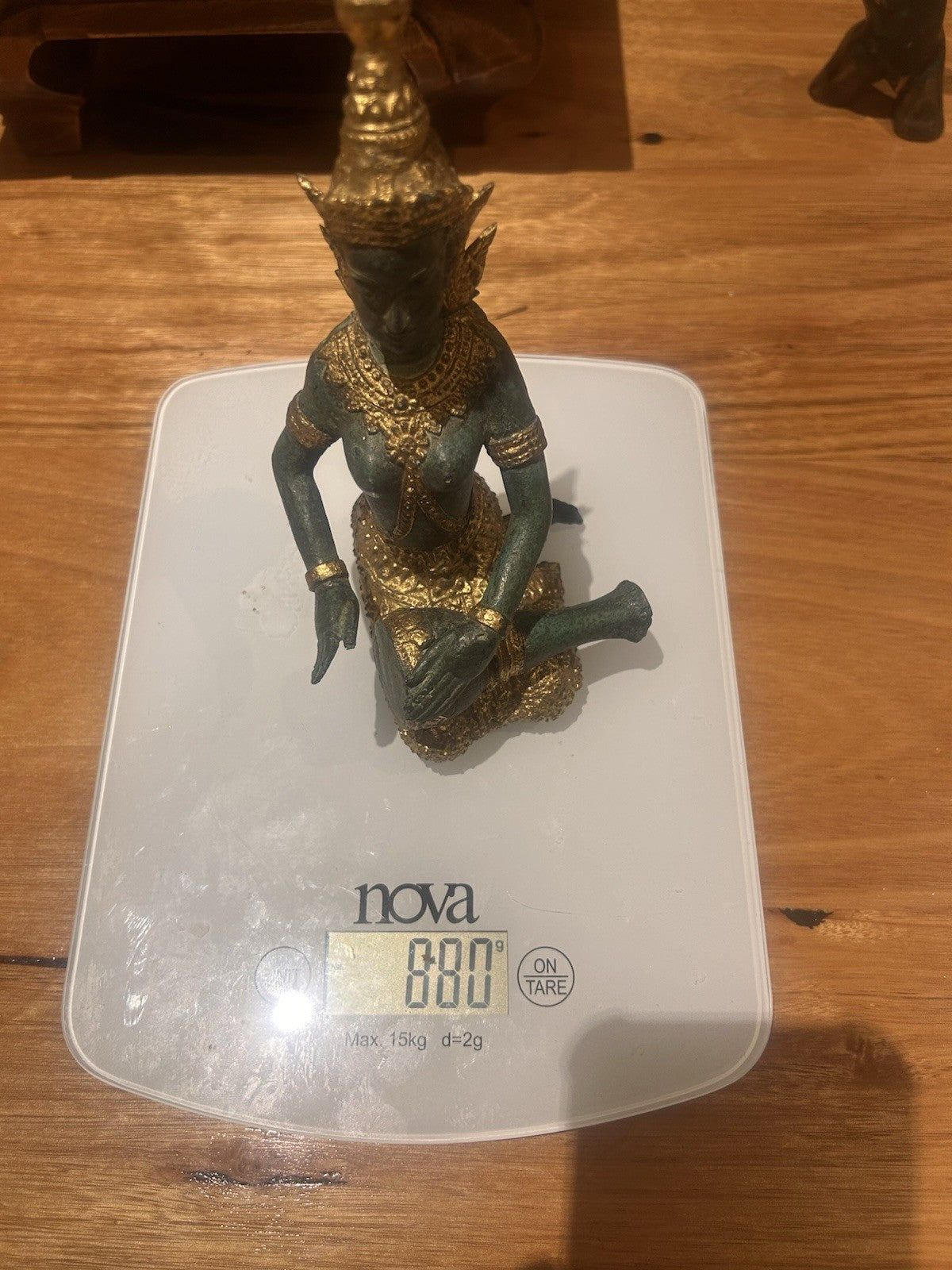 Thai Apsara Bronze Statue Vintage Celestial Musician Gilt Patina 680g