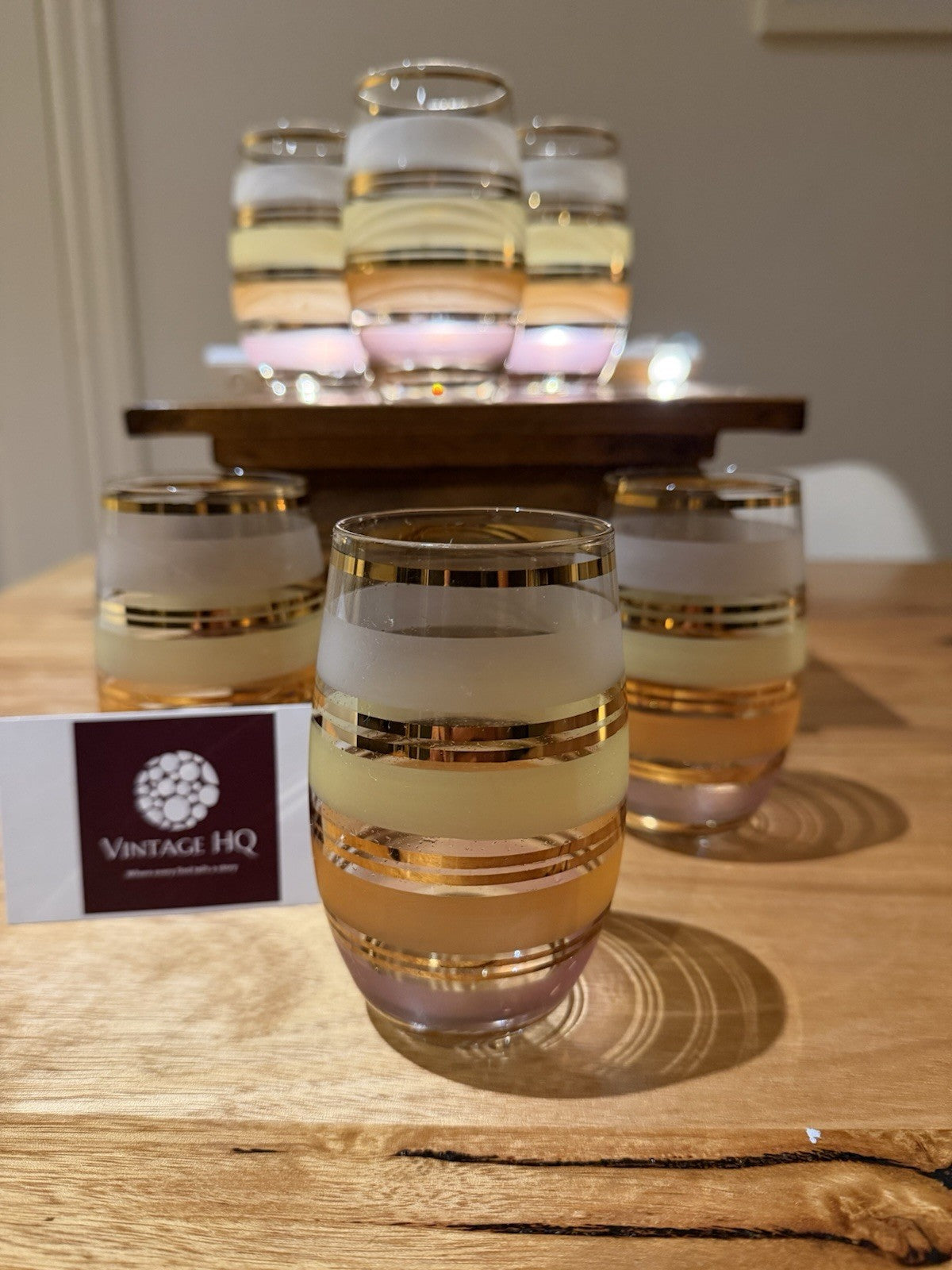 Vintage Retro Frosted Gold Cocktail Glasses Set 6 Mid Century Barware MCM