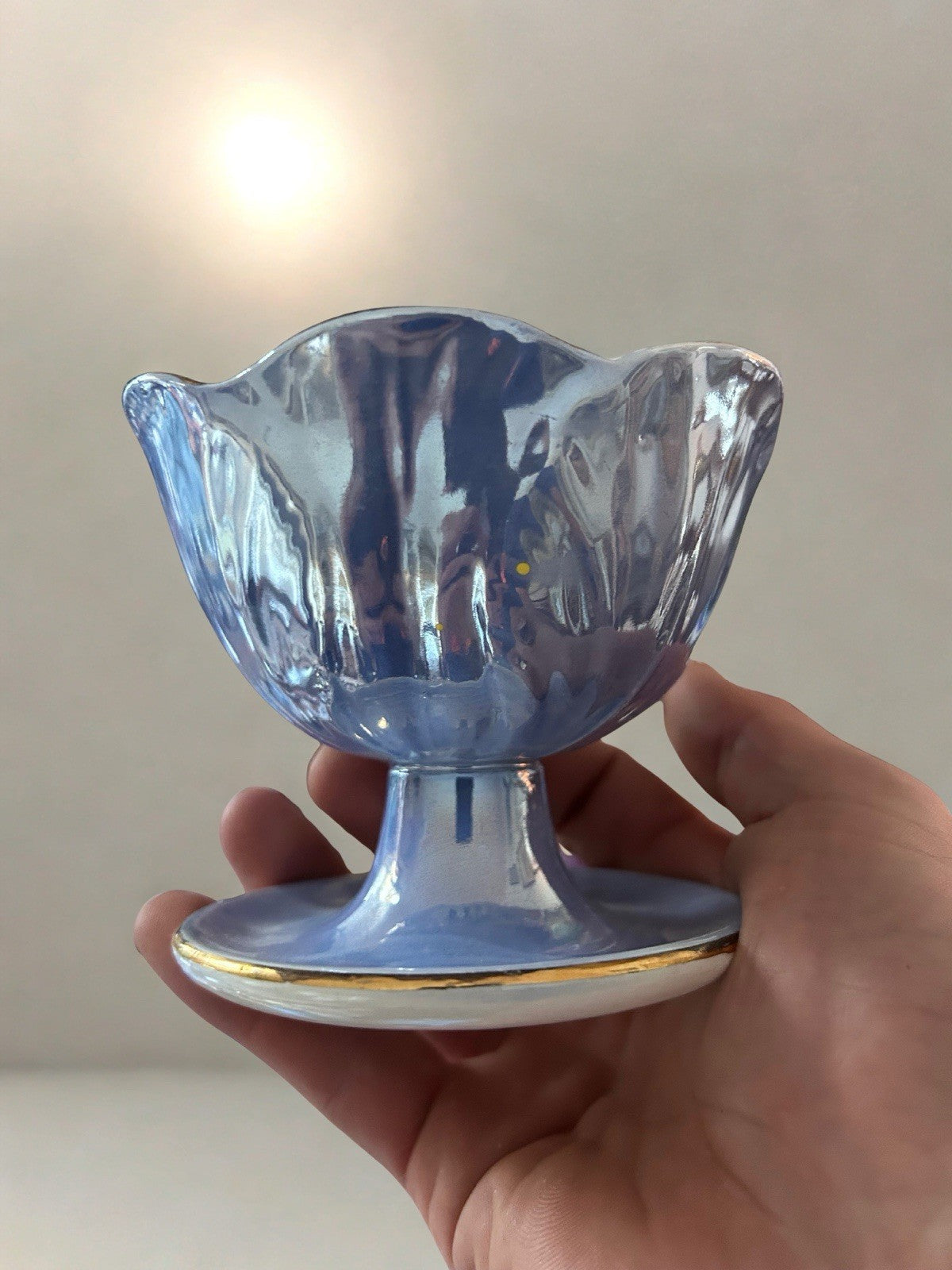 Vintage 1930s Maling Lustreware Pedestal Dishes – Pink & Blue Pair