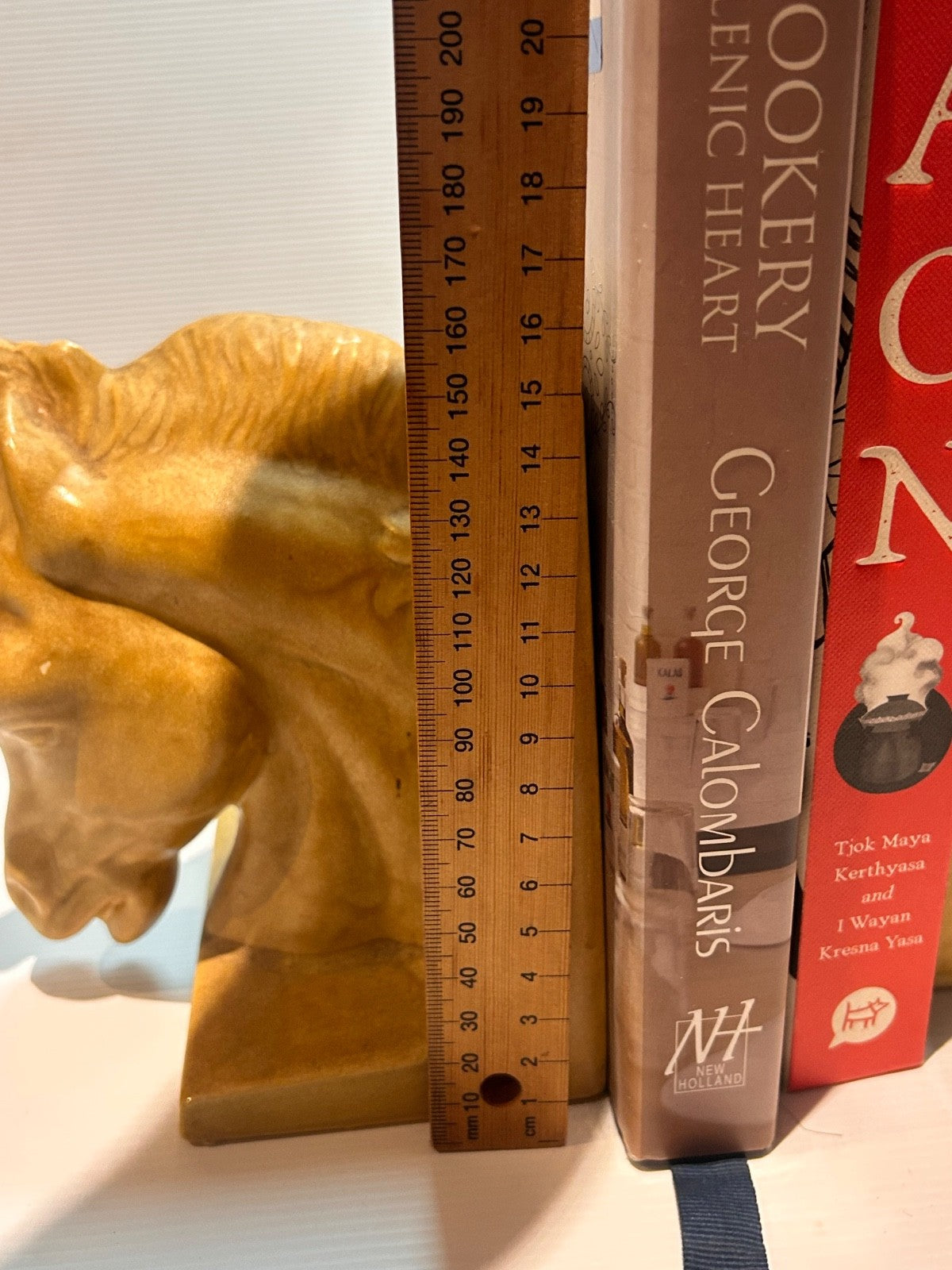 Vintage Horse Head Ceramic Bookends Signed Rosemarie 1987 Tan Glaze 15cm