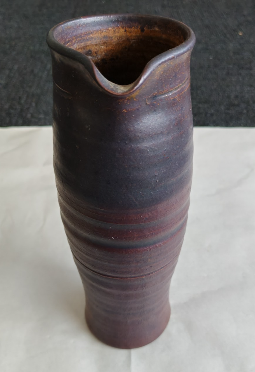 Vintage Studio Pottery Tall Jug - Brown Glaze - Hand Thrown