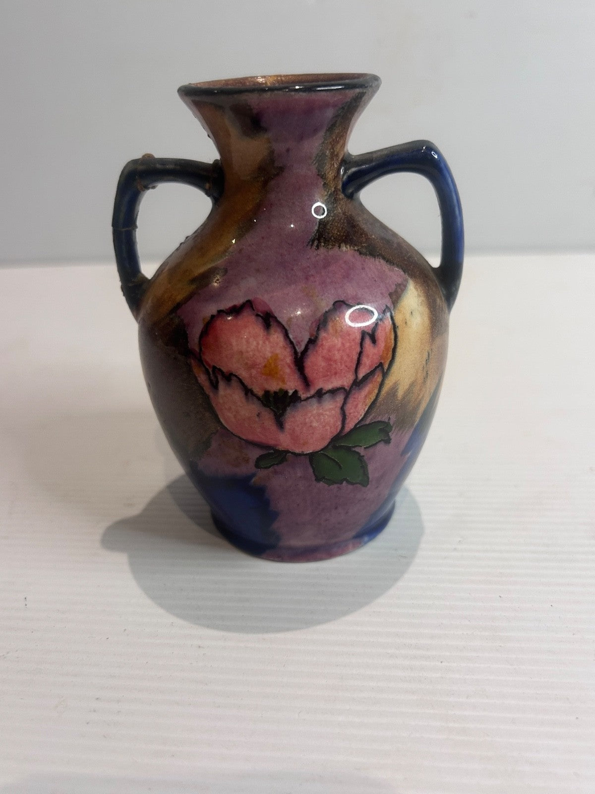 H&K Tunstall Art Pottery Vase Handpainted Floral 13cm England - Repair
