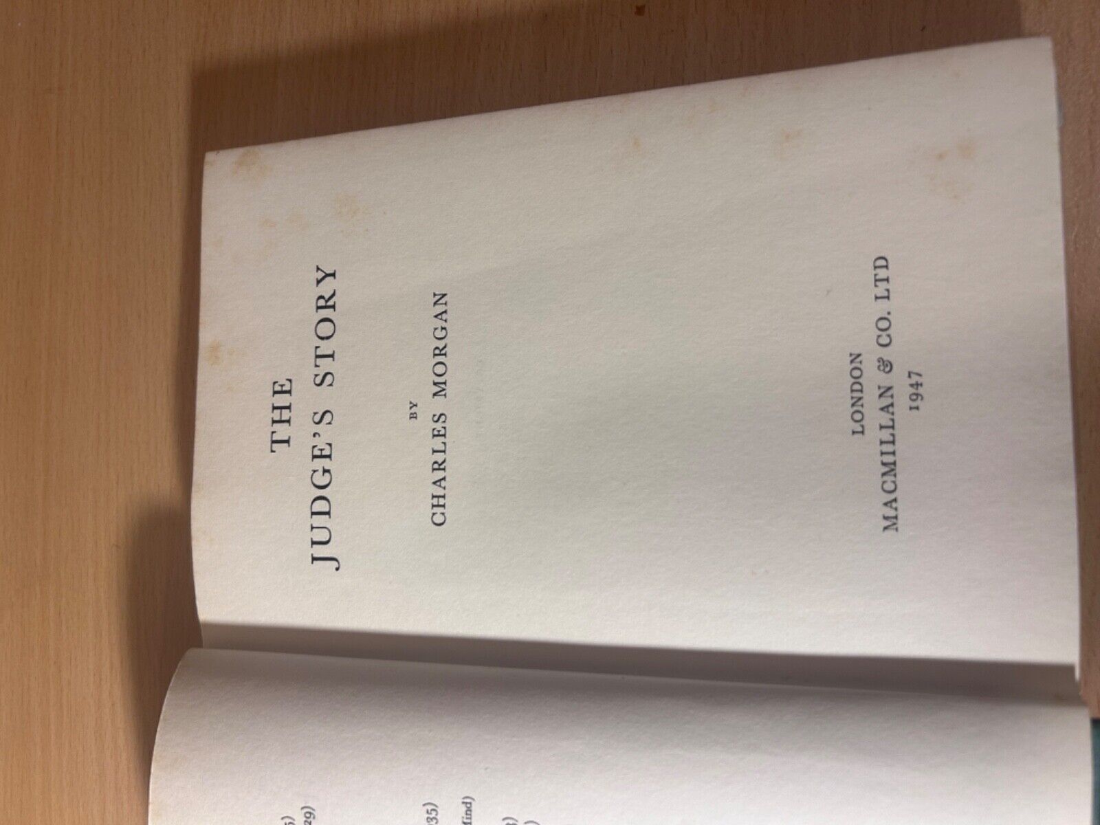 THE JUDGE'S STORY CHARLES MORGAN 1ST EDITION 1947 MacMillan London Unclipped