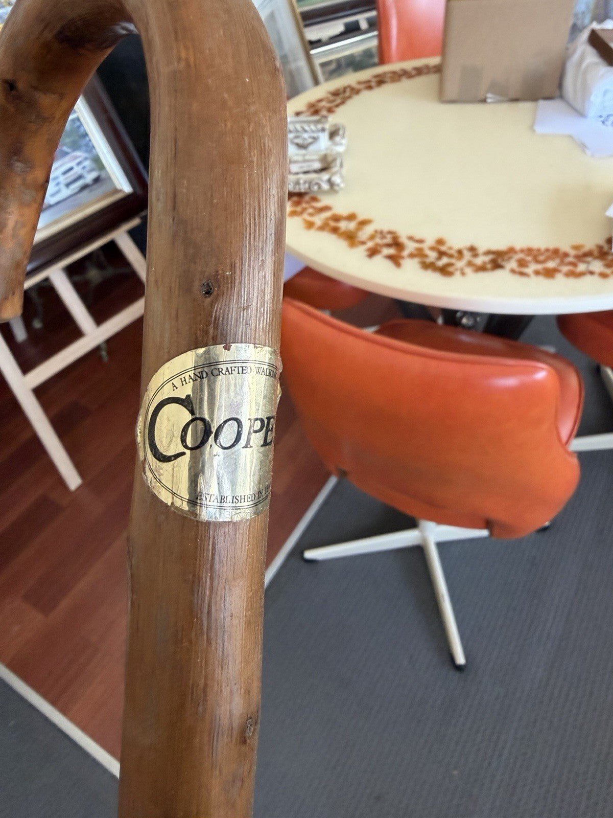 Coopers Hand Crafted Wooden Walking Stick Crook Handle Vintage Cane 85cm