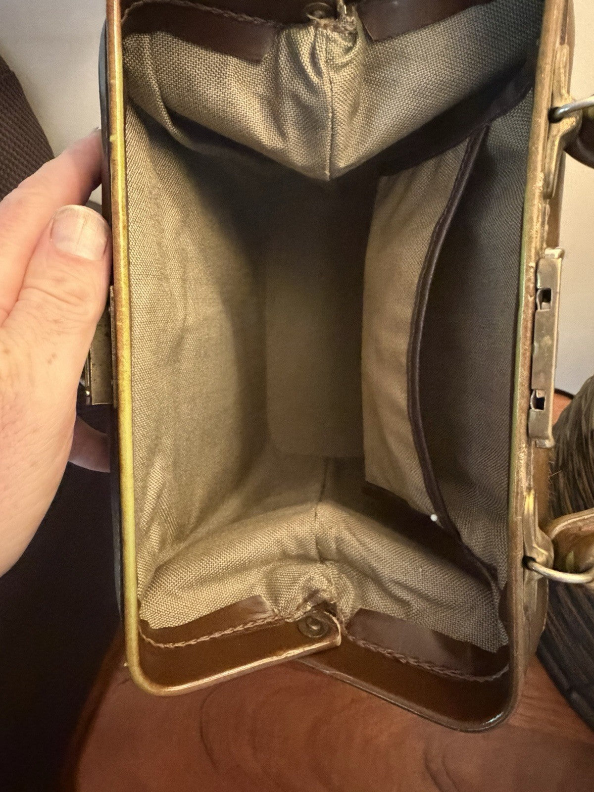 Vintage GOLD PFEIL Steer Hide Cowhide Doctor Bag Handbag Germany 1960s