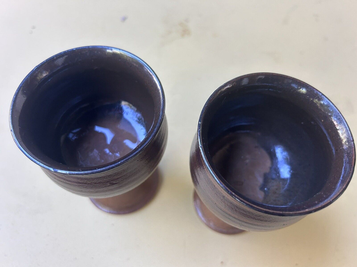 Bendigo Pottery 2 x Goblets Hand Made Stoneware - August 1980 Made