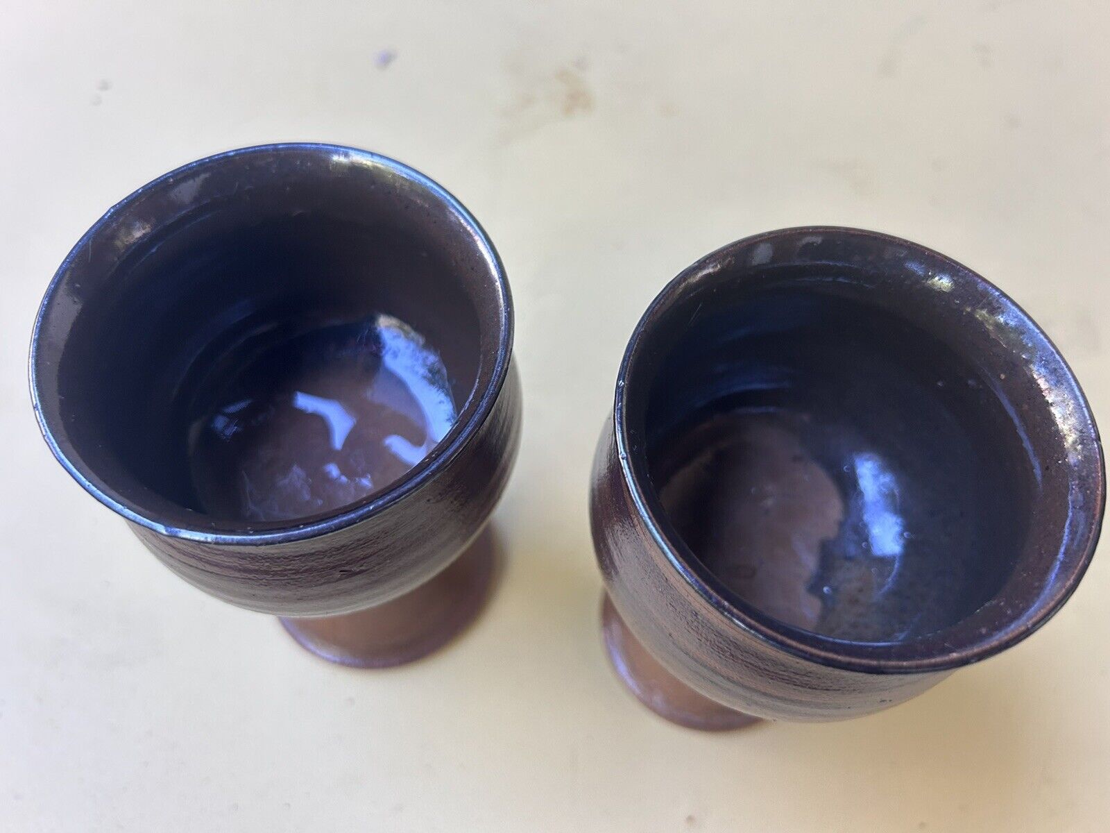 Bendigo Pottery 2 x Goblets Hand Made Stoneware - August 1980 Made