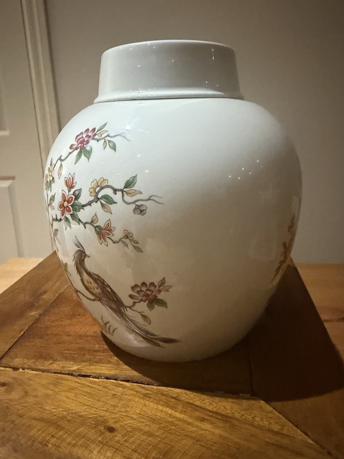 Burleigh Ironstone Ginger Jar & Lid Oriental Bird Floral Staffordshire England